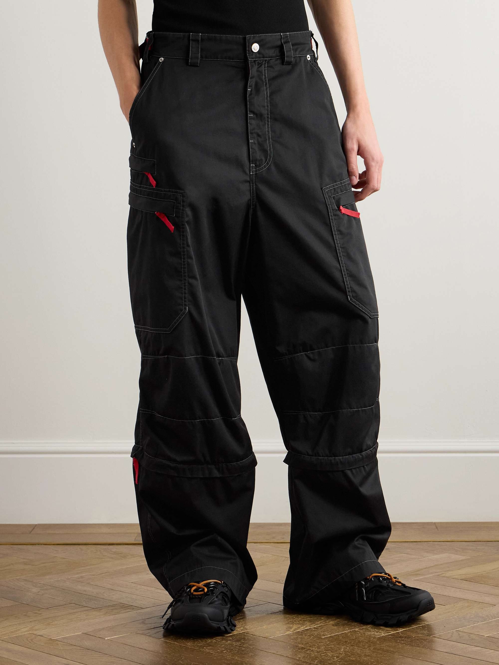 Wide-Leg Convertible Logo-Embroidered Twill Cargo Trousers view