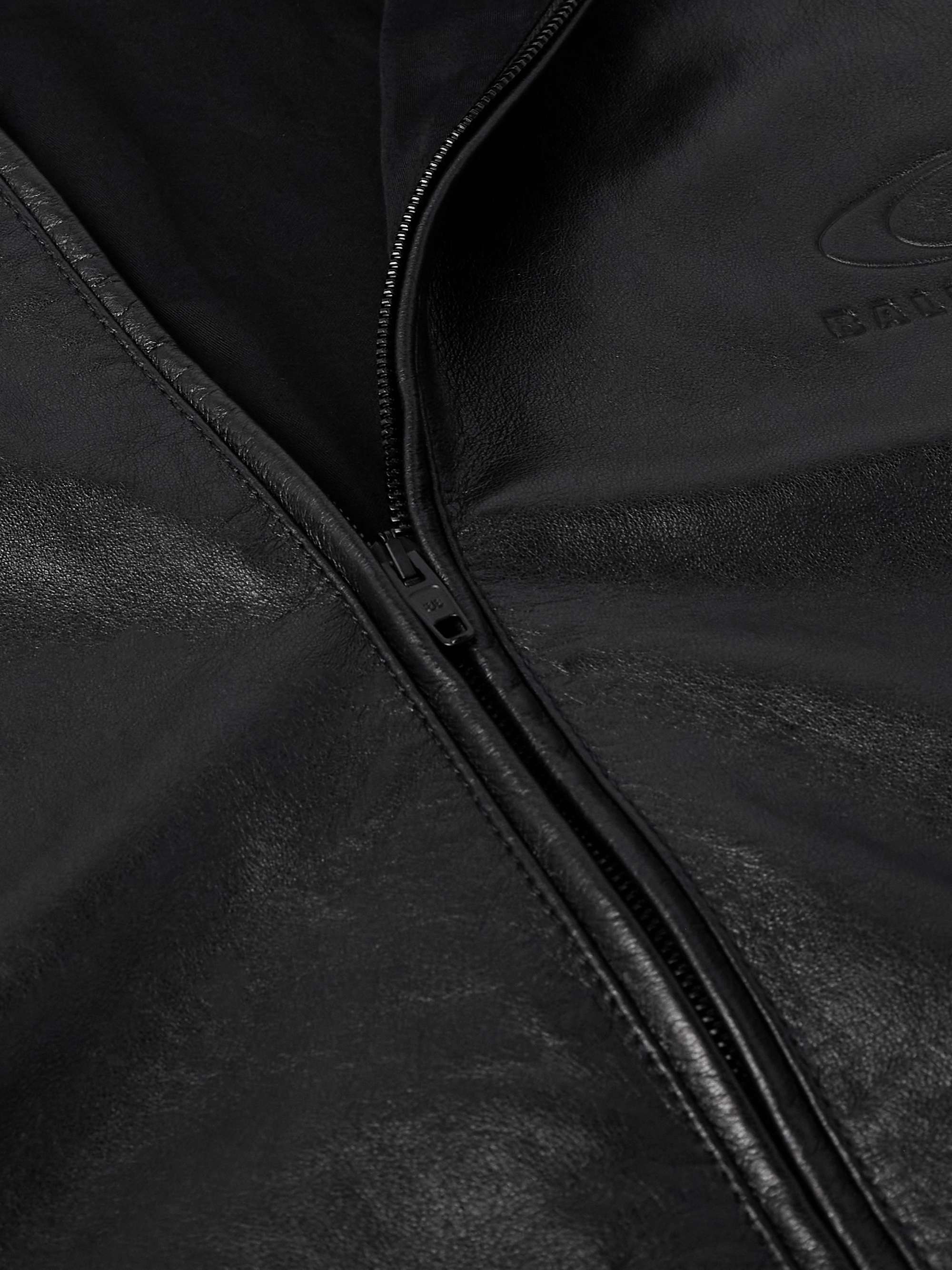 Oversized Logo-Debossed Leather Hooded Jacket view