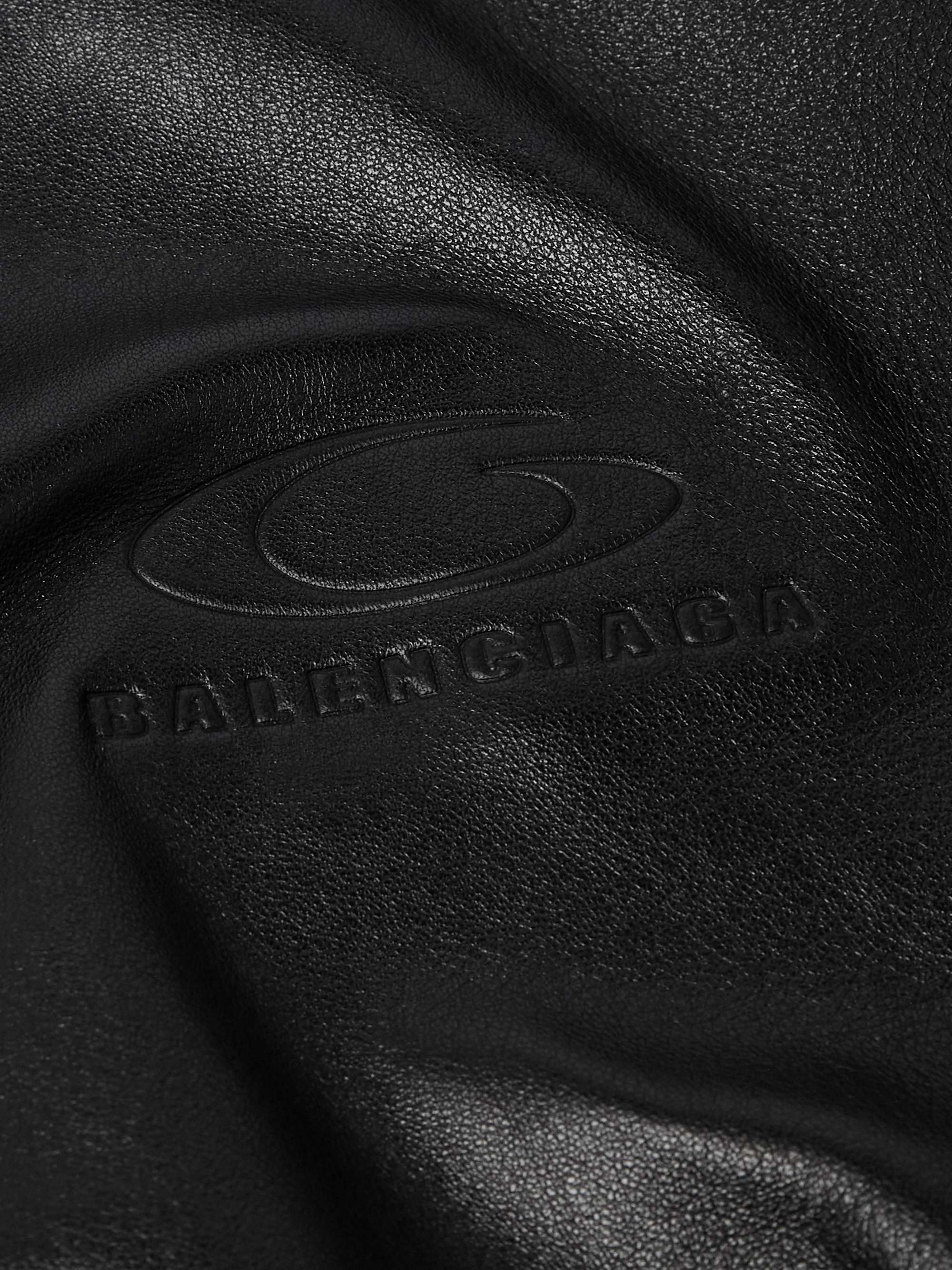 Oversized Logo-Debossed Leather Hooded Jacket view