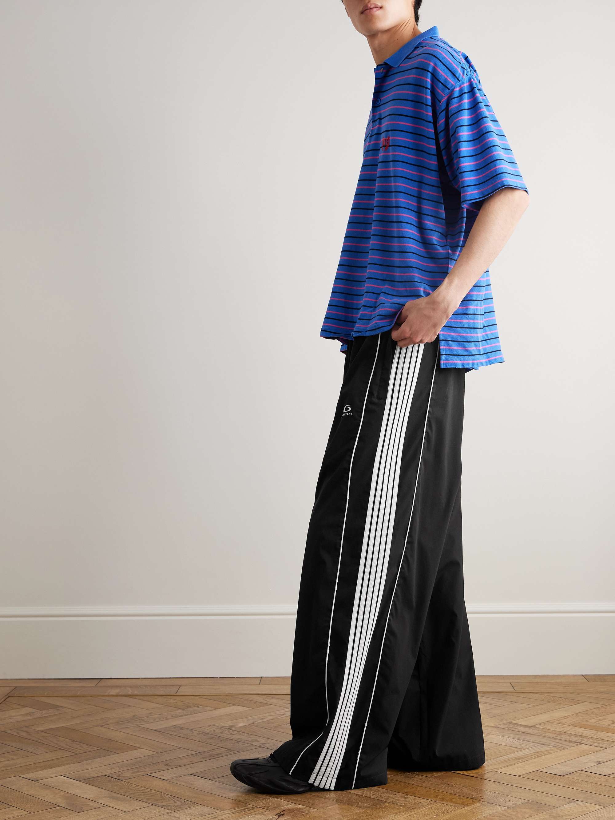 Straight-Leg Logo-Embroidered Striped Recycled-Shell Track Pants view