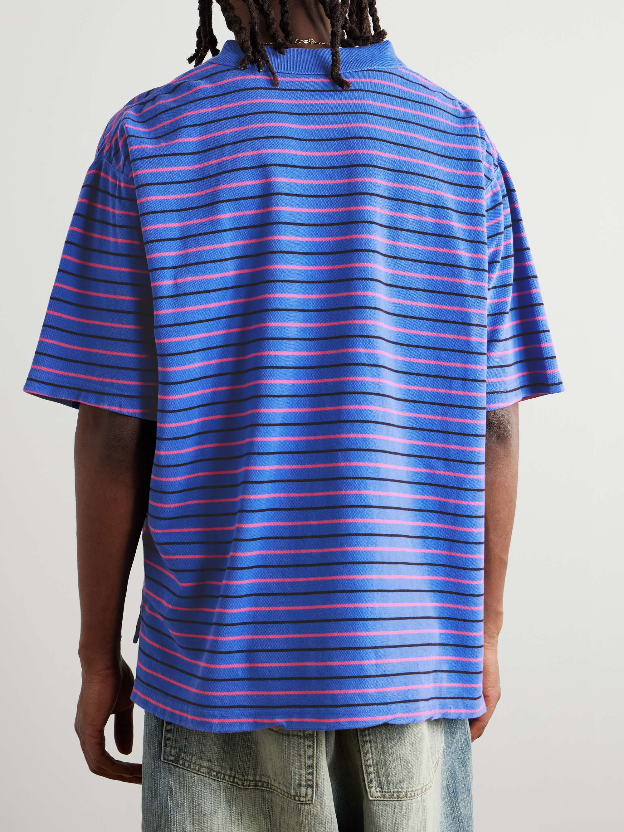 Oversized Striped Cotton-Piqué Polo Shirt view