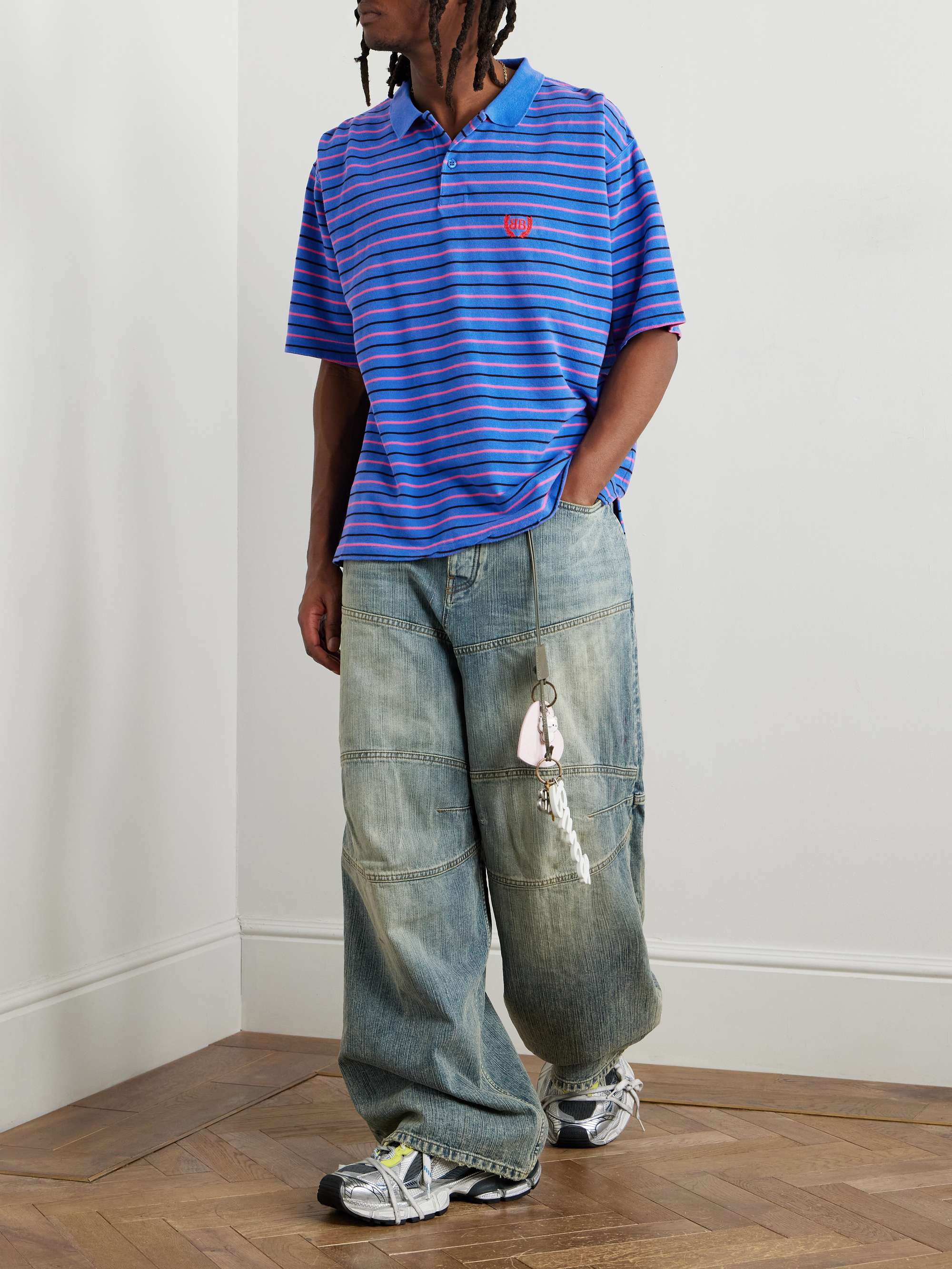 Oversized Striped Cotton-Piqué Polo Shirt view