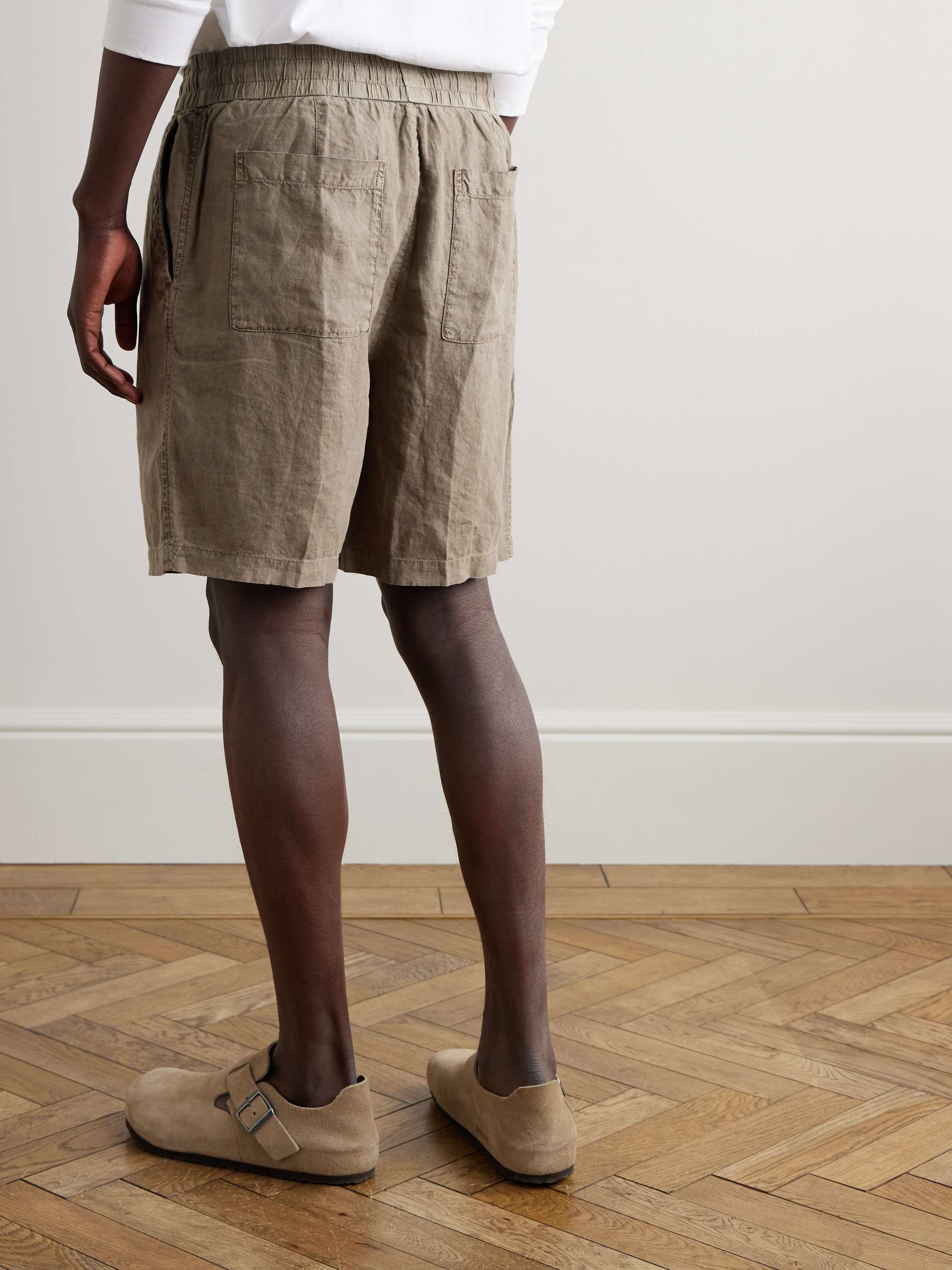 Straight-Leg Garment-Dyed Linen Drawstring Shorts view