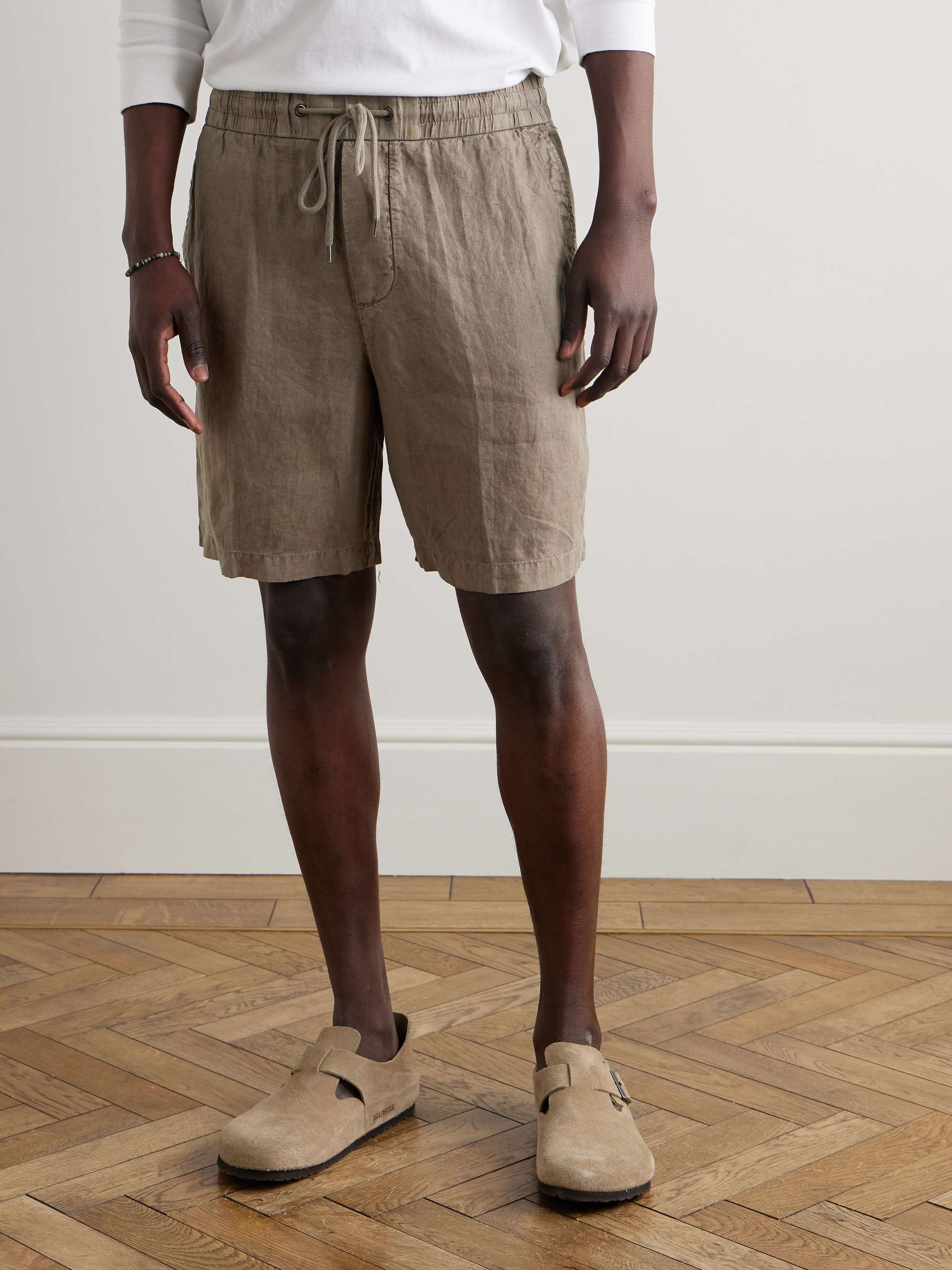 Straight-Leg Garment-Dyed Linen Drawstring Shorts view