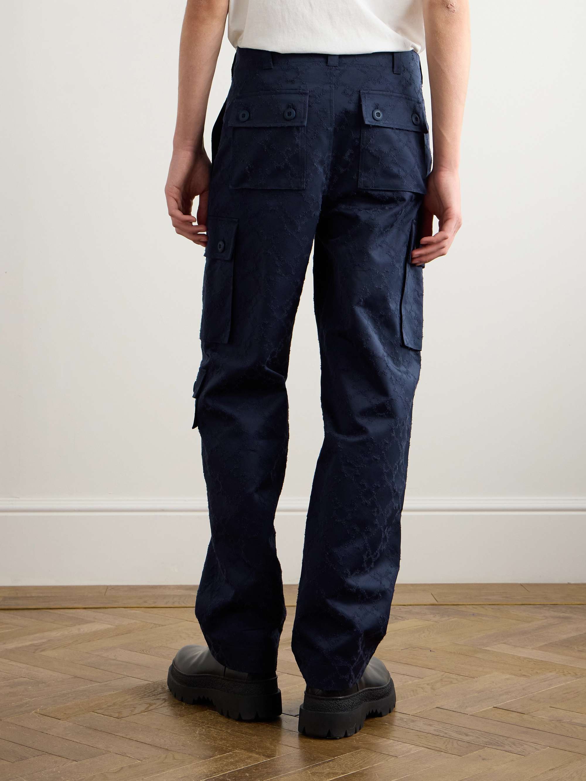 Straight-Leg Cotton-Twill Jacquard Cargo Trousers view
