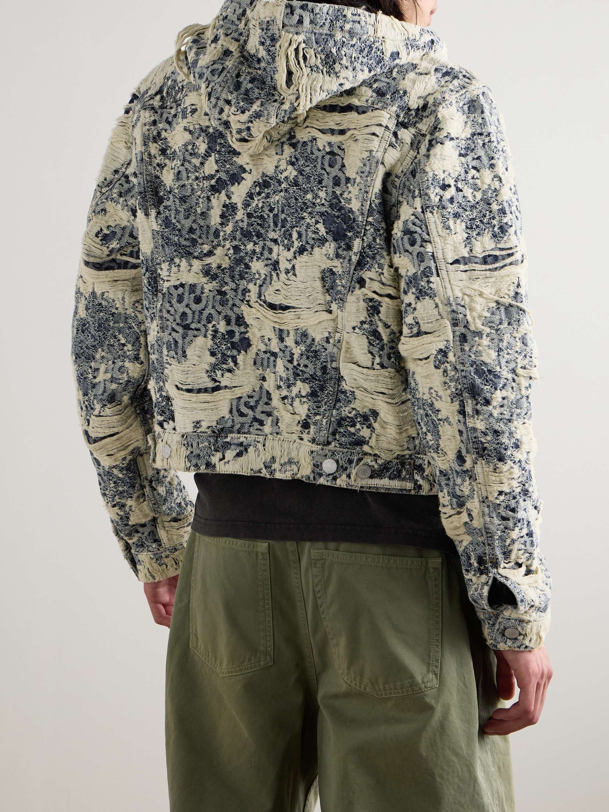 Distressed Logo-Jacquard Denim Hooded Jacket view
