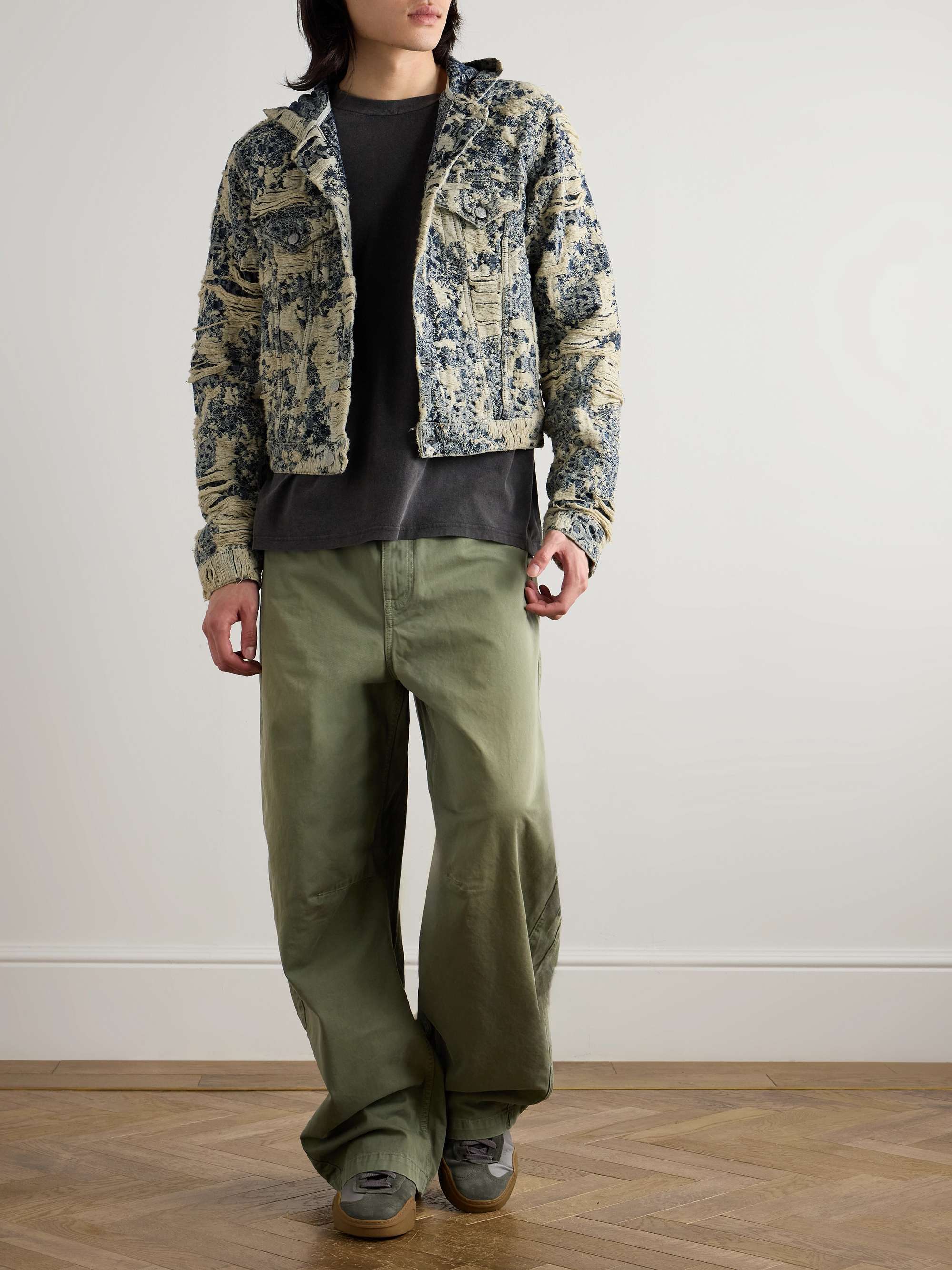 Distressed Logo-Jacquard Denim Hooded Jacket view