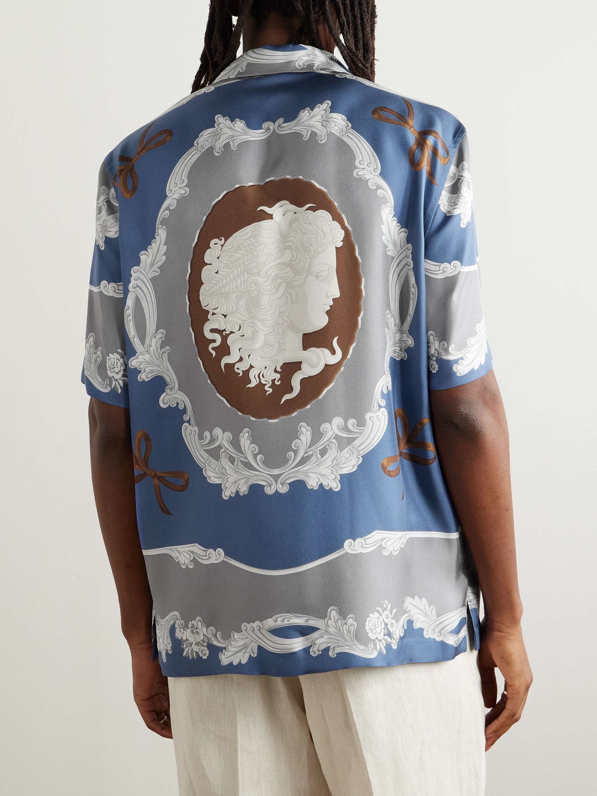 Camp-Collar Printed Silk-Twill Shirt view