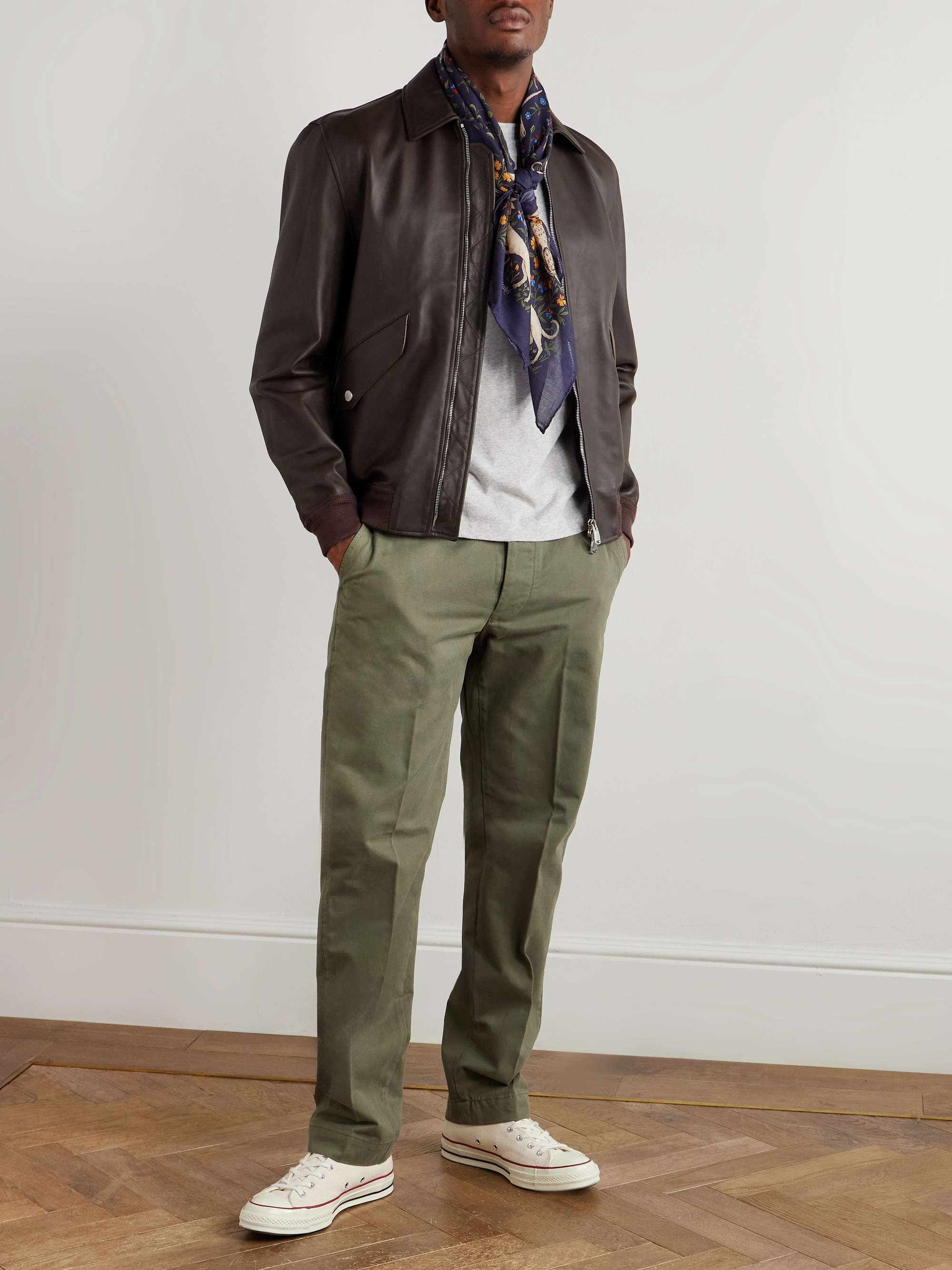 Straight-Leg Garment-Dyed Cotton-Twill Trousers view