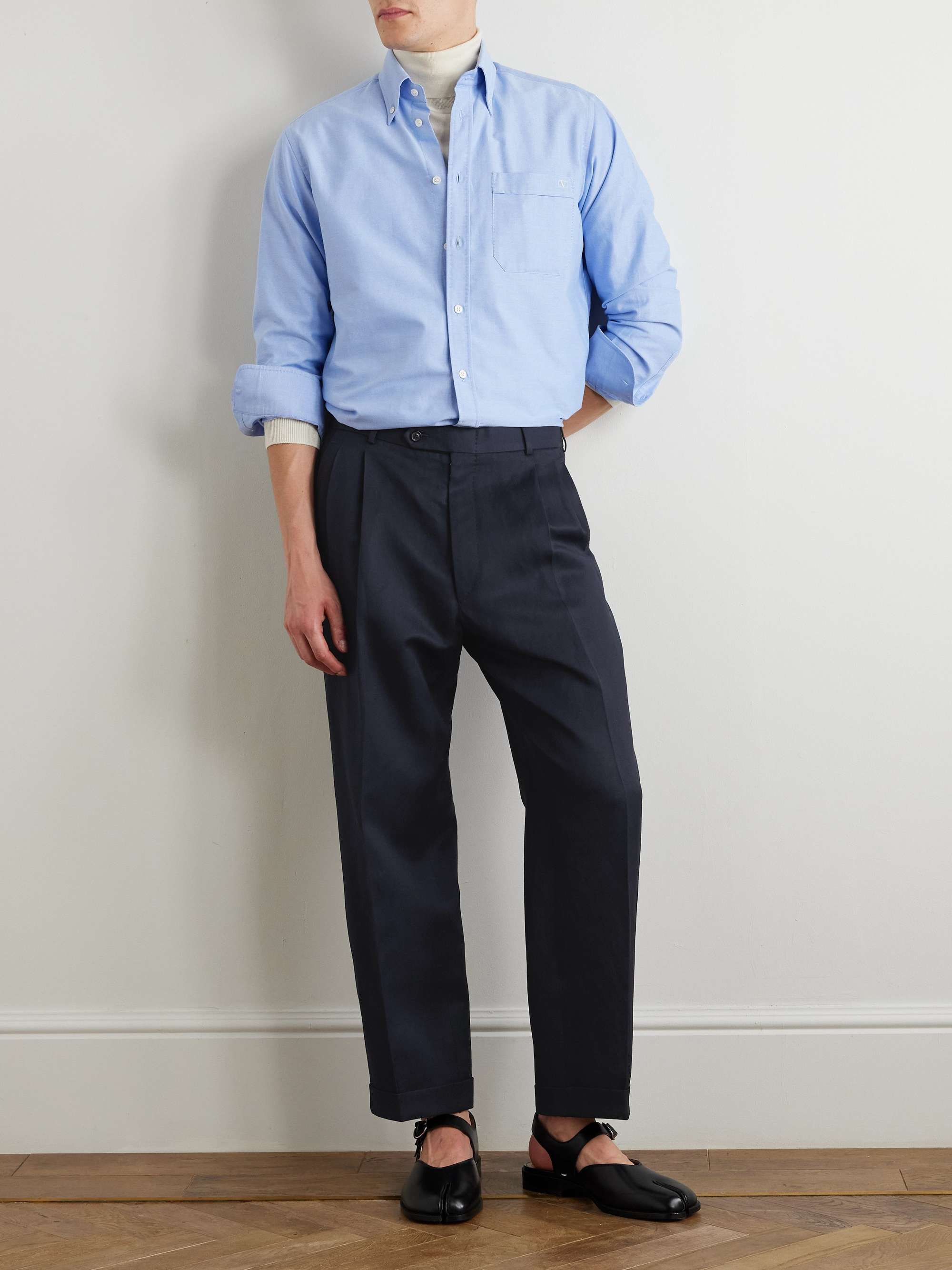 Straight-Leg Wool and Linen-Blend Trousers view