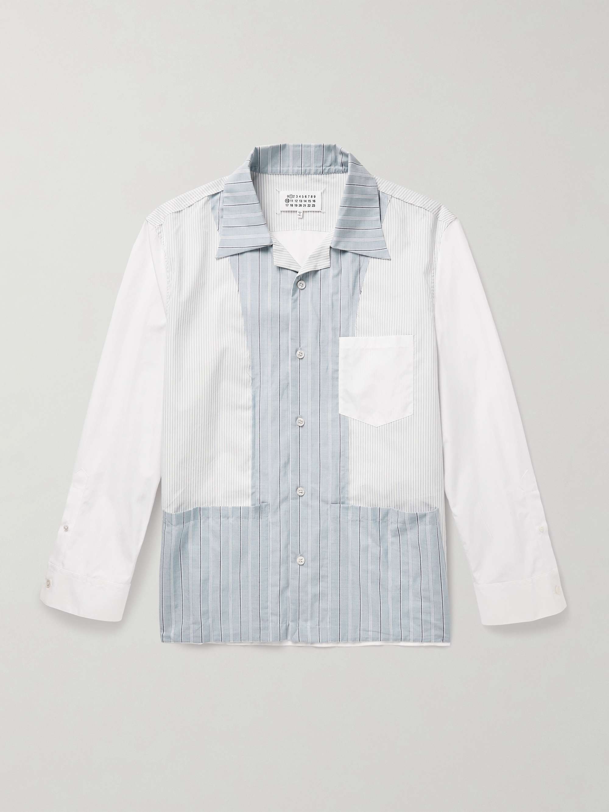 Camp-Collar Patchwork Striped Cotton-Poplin Shirt view