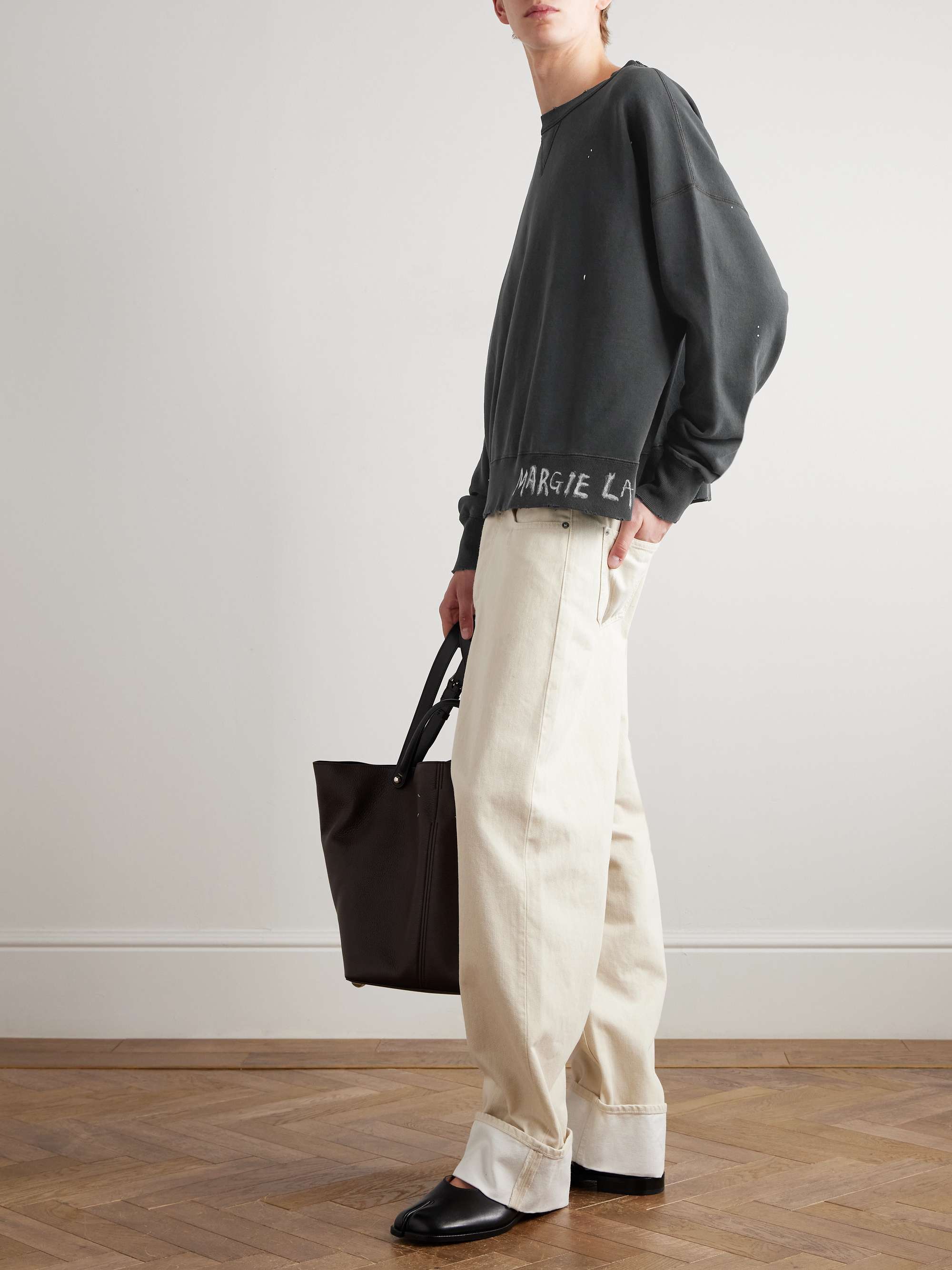 Cropped Paint-Splattered Cotton-Jersey Sweatshirt view