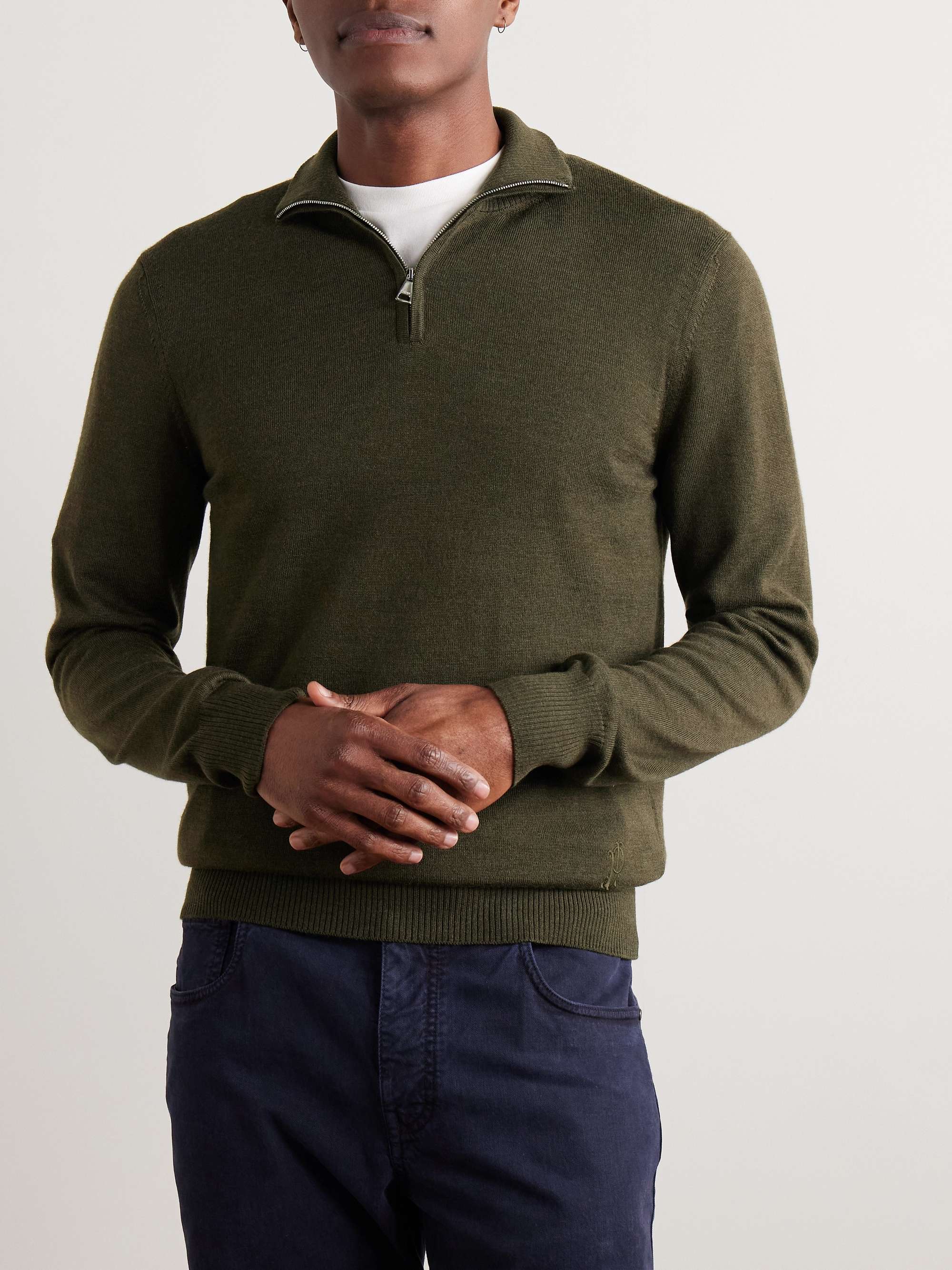 Linton Logo-Embroidered Wool Half-Zip Sweater view