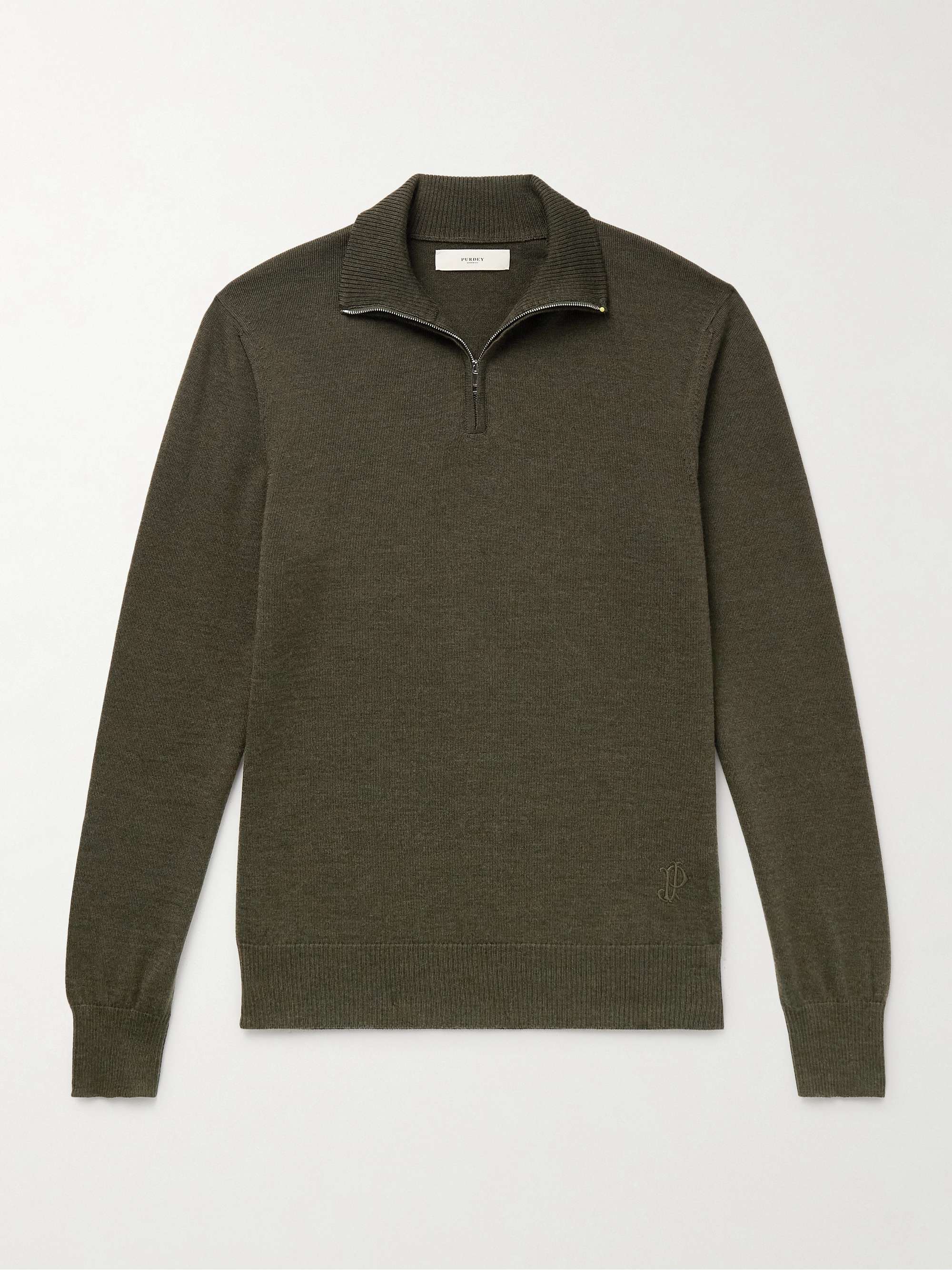 Linton Logo-Embroidered Wool Half-Zip Sweater view