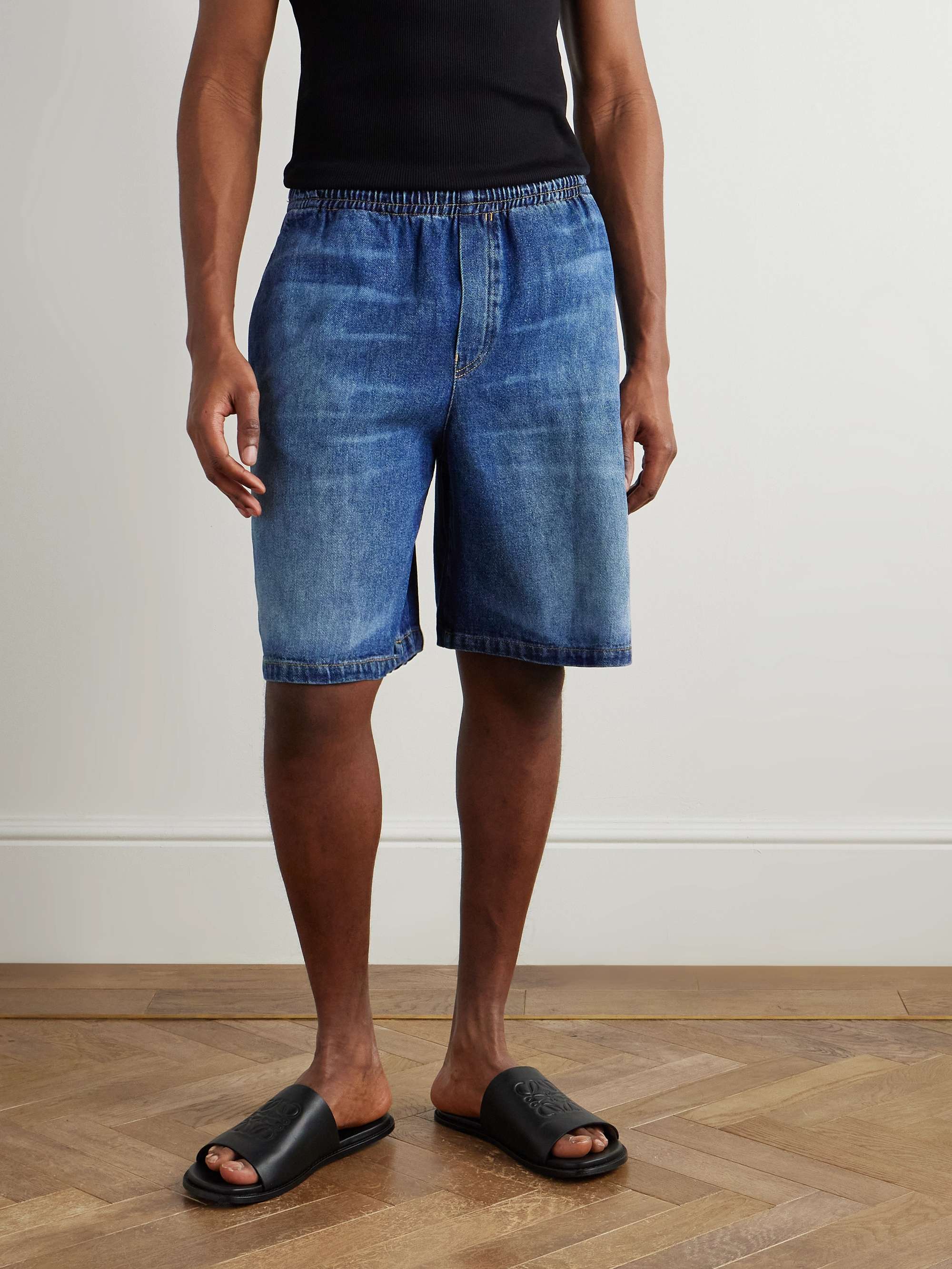 Straight-Leg Horsebit-Embellished Denim Shorts view