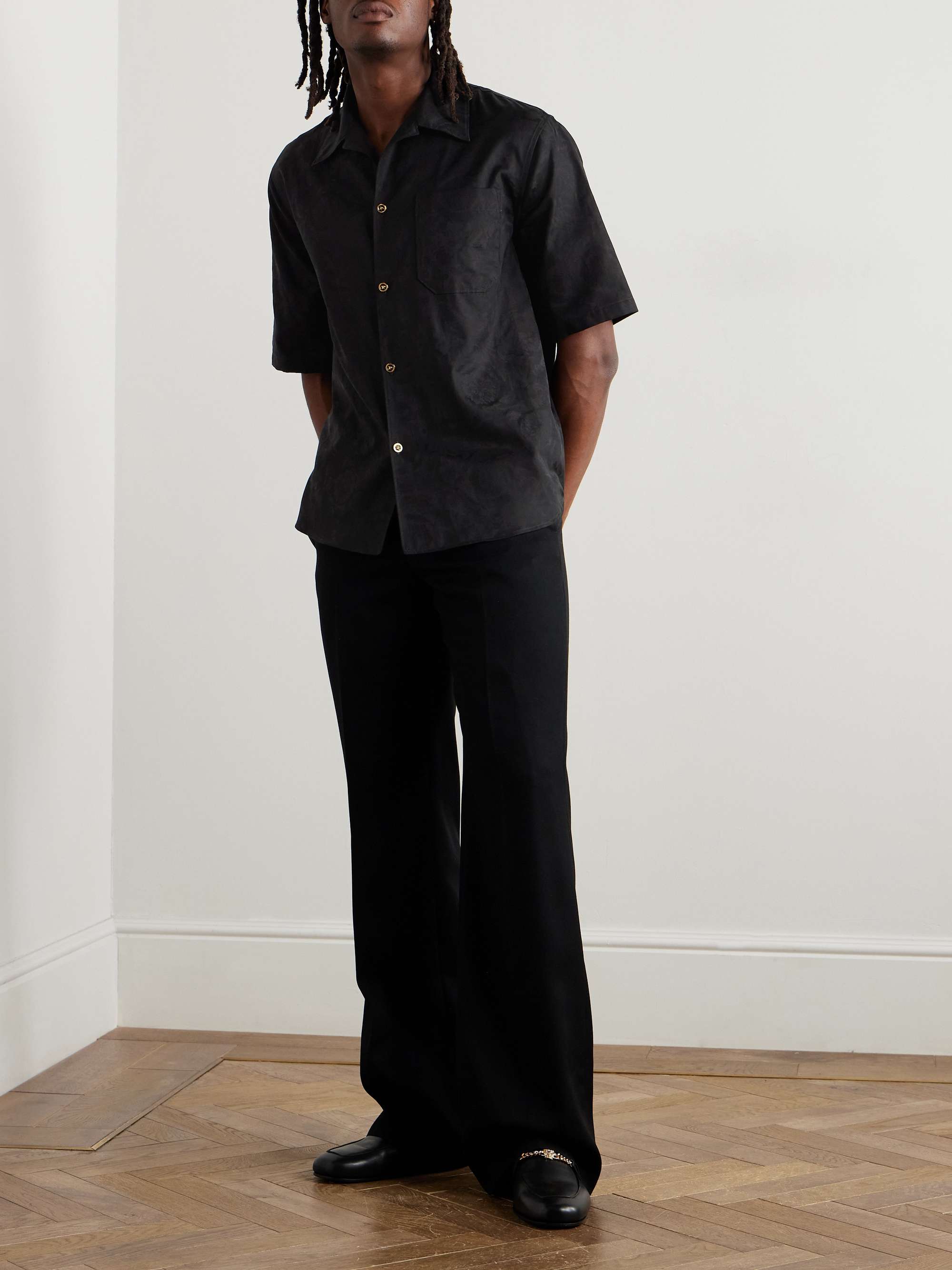 Camp-Collar Logo-Jacquard Cotton-Poplin Shirt view