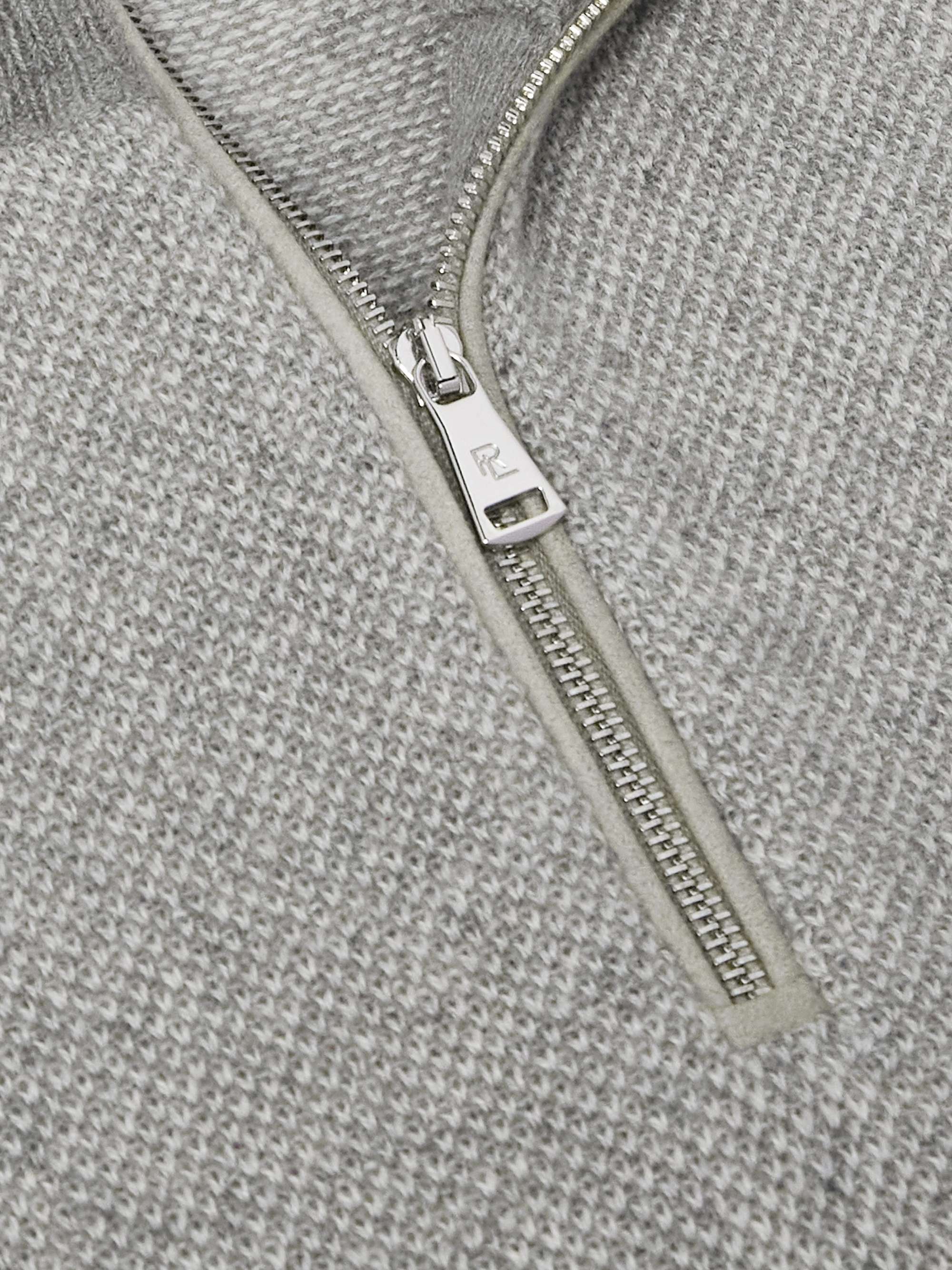 Slim-Fit Suede-Trimmed Cashmere Half-Zip Sweater view
