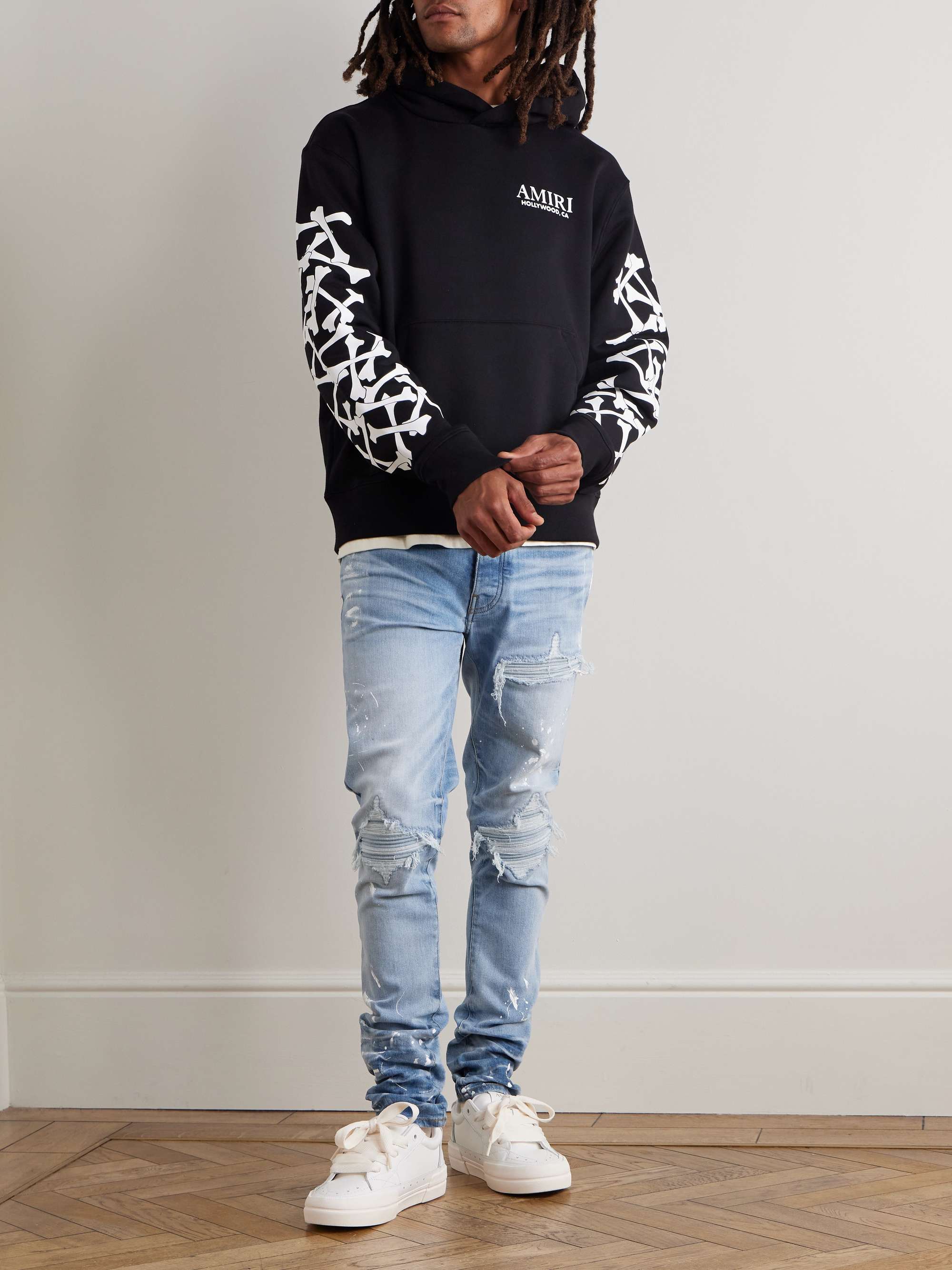 MX1 Slim-Fit Straight-Leg Panelled Distressed Paint-Splattered Jeans view