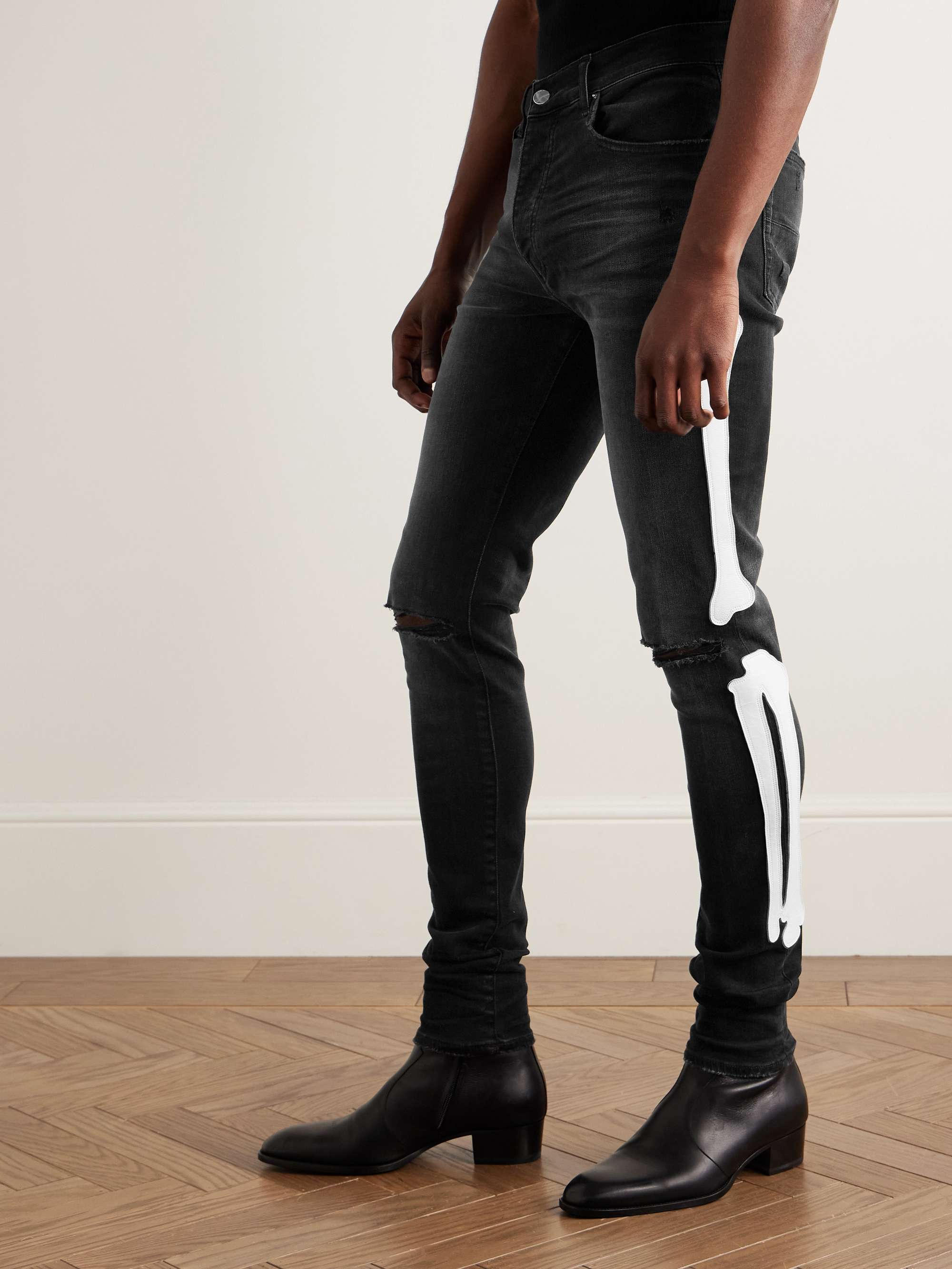 Bones Skinny-Fit Appliquéd Distressed Jeans view