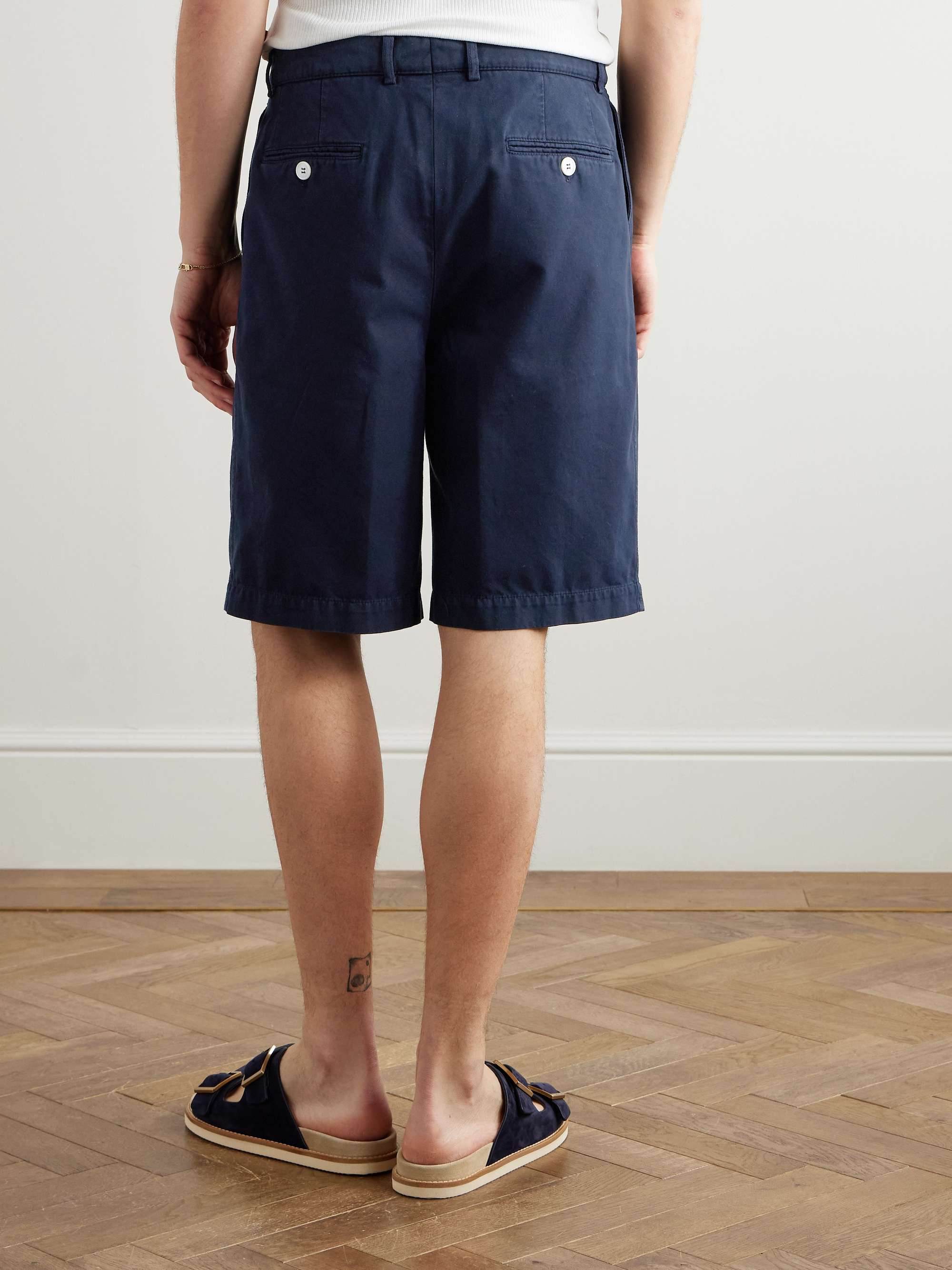 Straight-Leg Pleated Cotton-Twill Shorts view