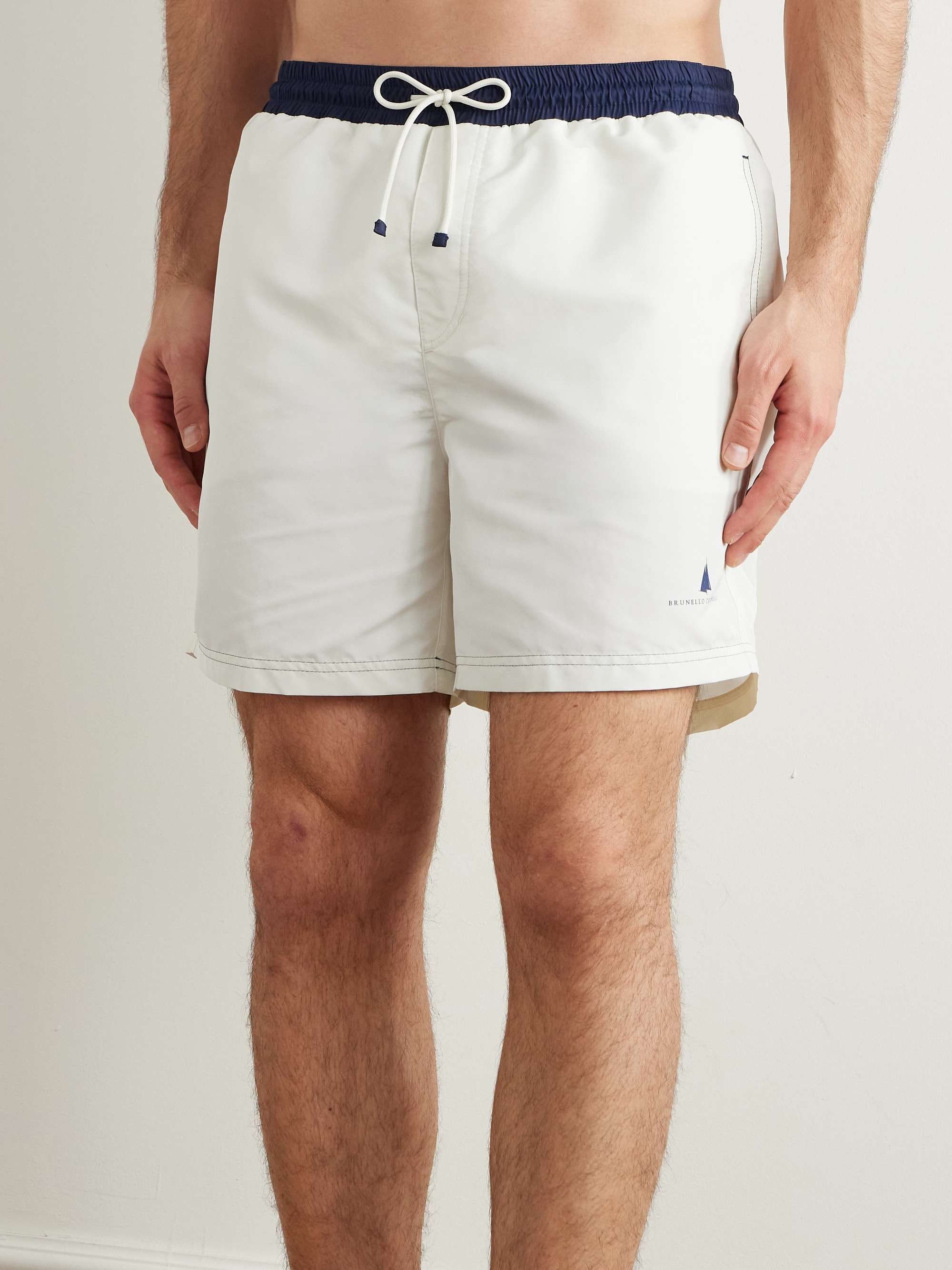 Straight-Leg Mid-Length Logo-Print Swim Shorts view