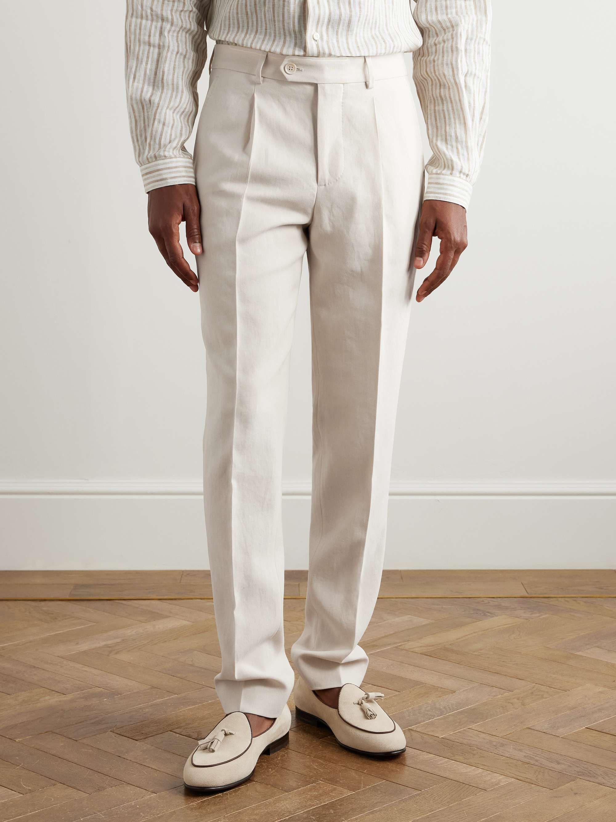 Slim-Fit Straight-Leg Pleated Linen Suit Trousers view