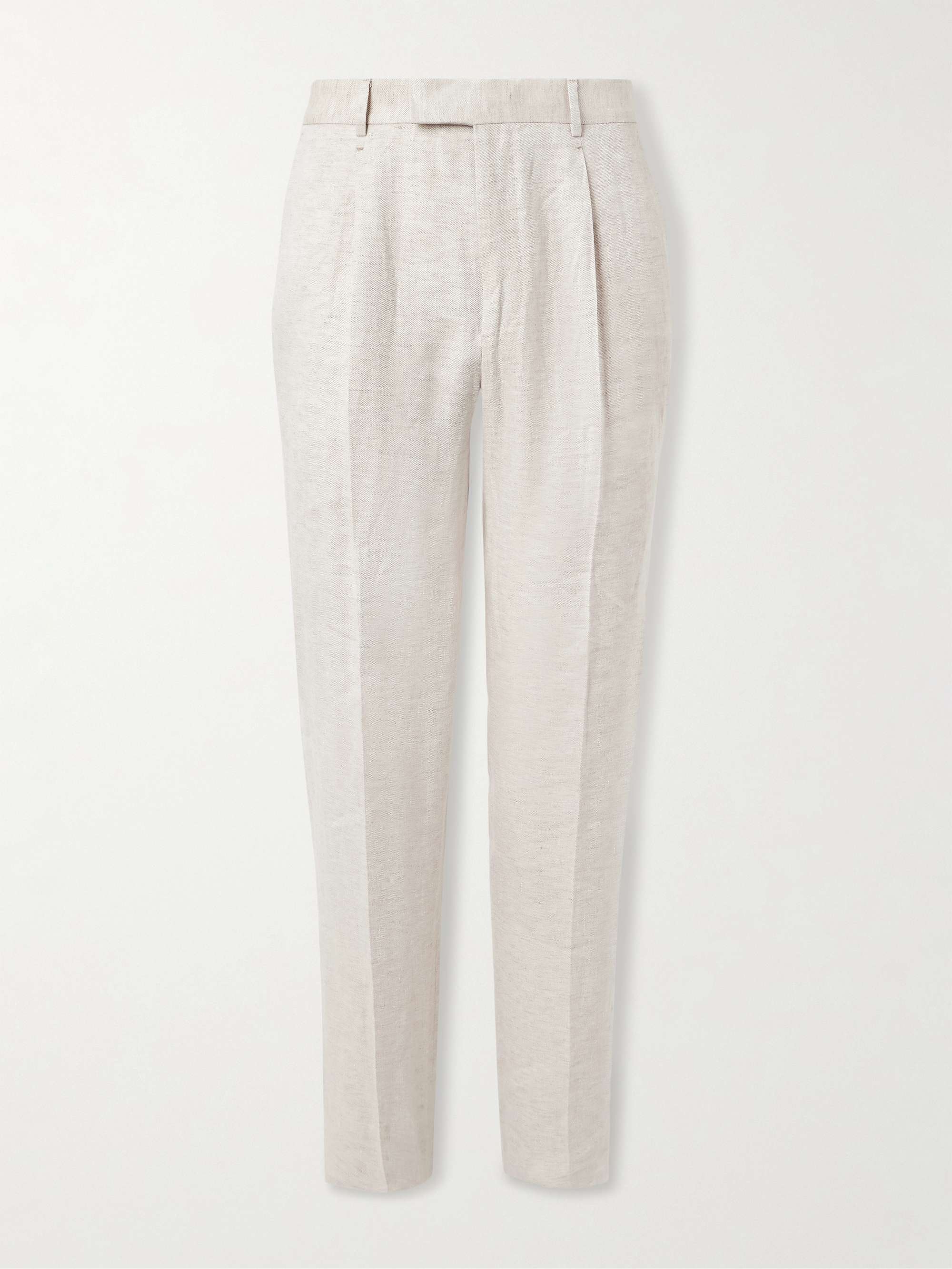 Slim-Fit Straight-Leg Pleated Linen Suit Trousers view