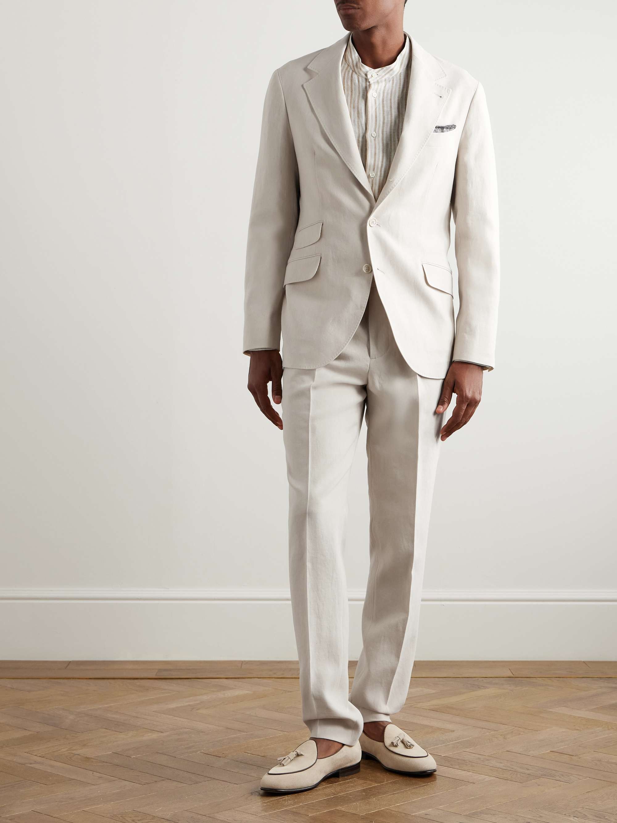 Slim-Fit Straight-Leg Pleated Linen Suit Trousers view