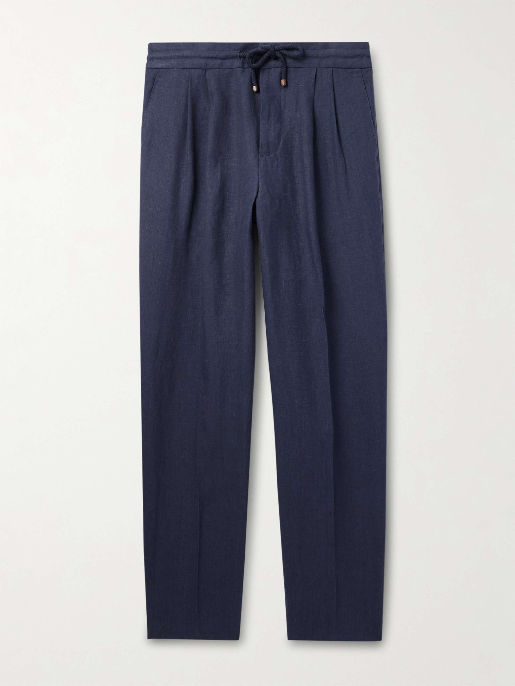 Tapered Pleated Linen Drawstring Trousers view