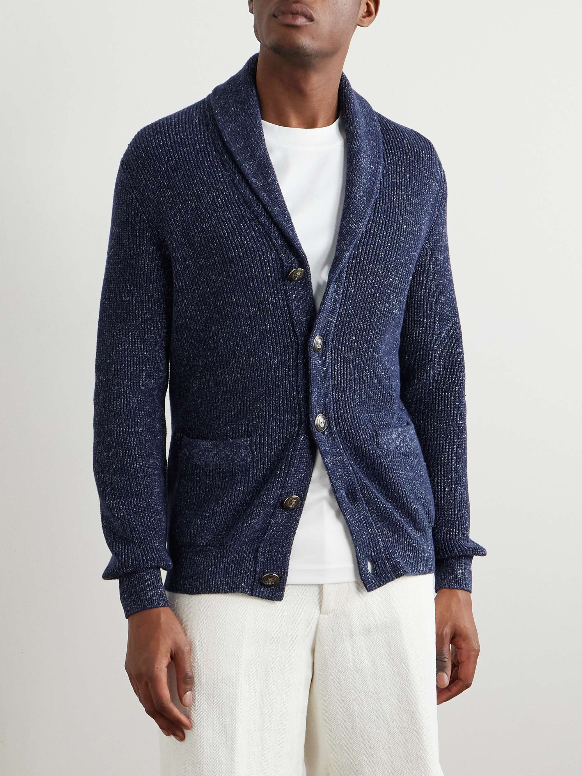 Shawl-Collar Cotton and Linen-Blend Cardigan view