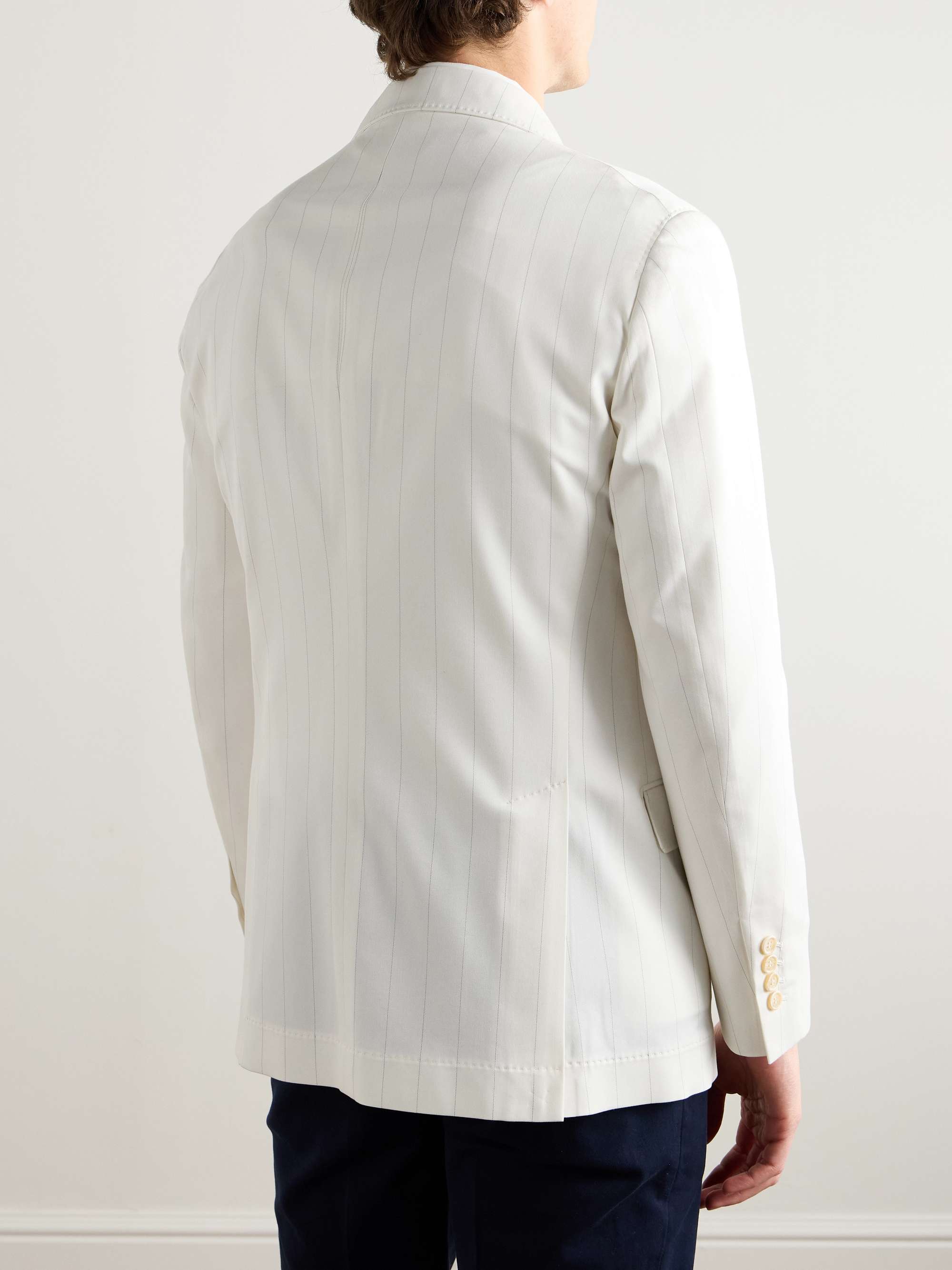 Double-Breasted Pinstriped Wool and Cotton-Blend Twill Blazer view