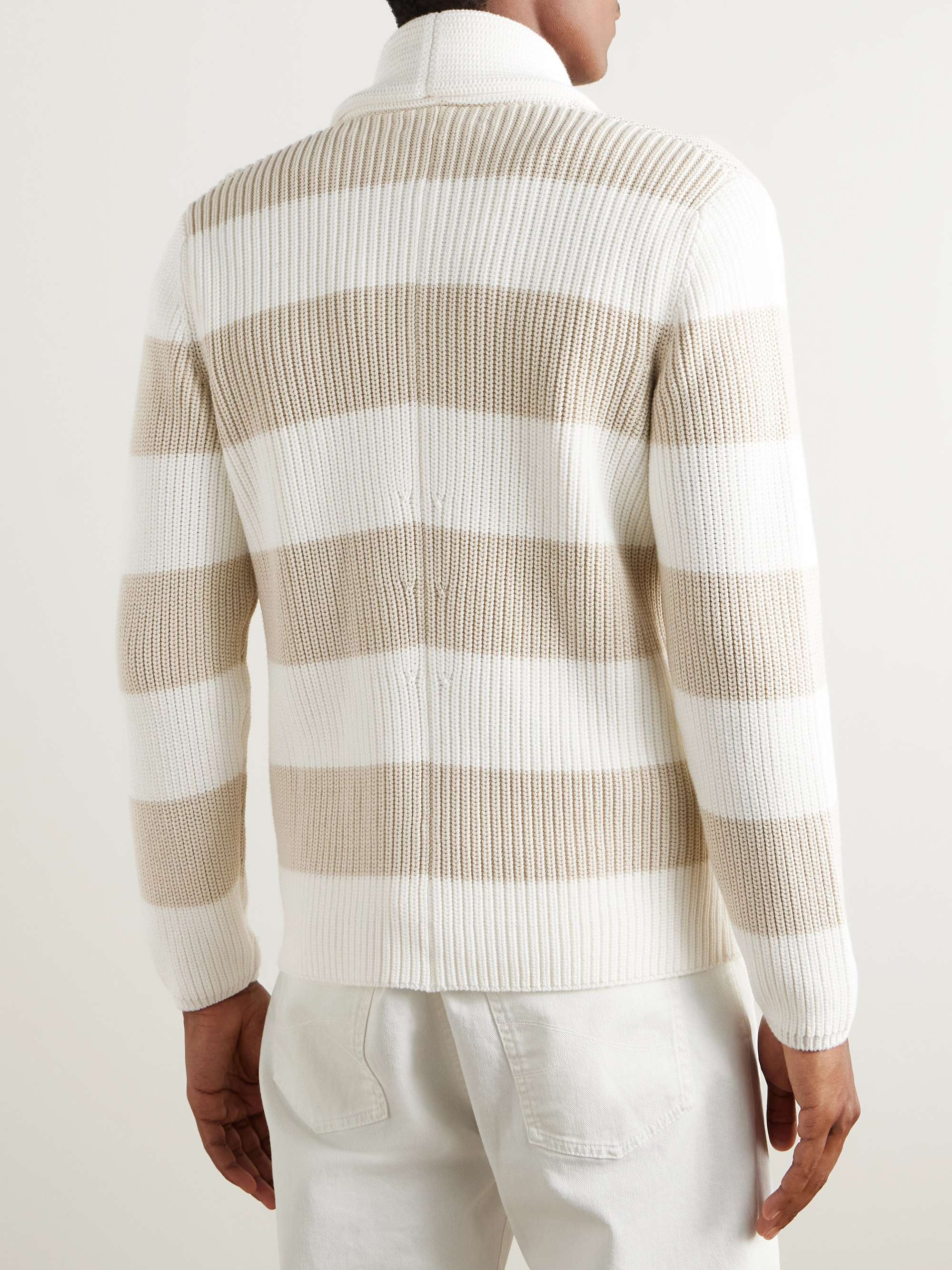 Slim-Fit Double-Breasted Shawl-Collar Striped Cotton Cardigan view
