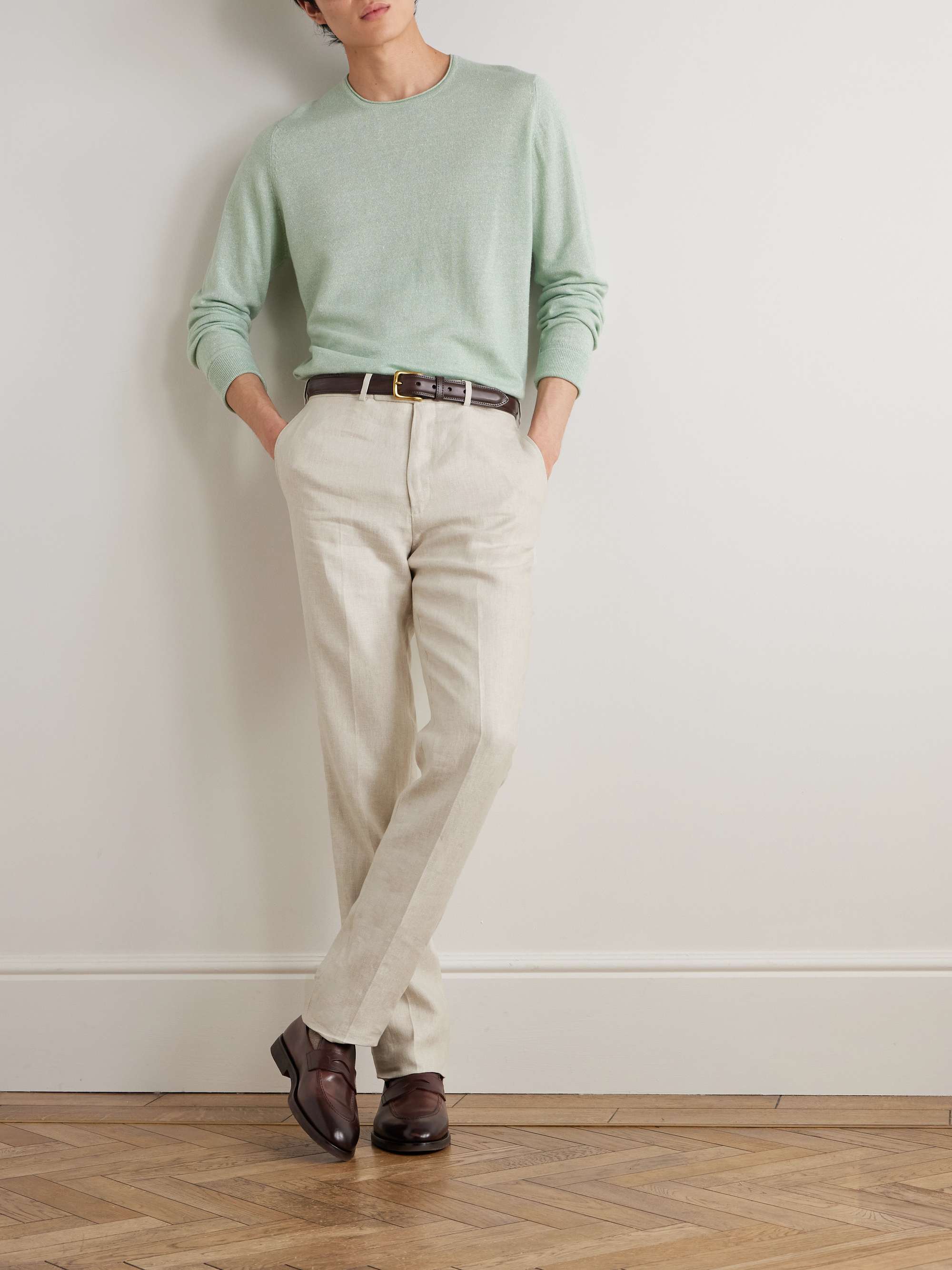 Slim-Fit Straight-Leg Linen Suit Trousers view