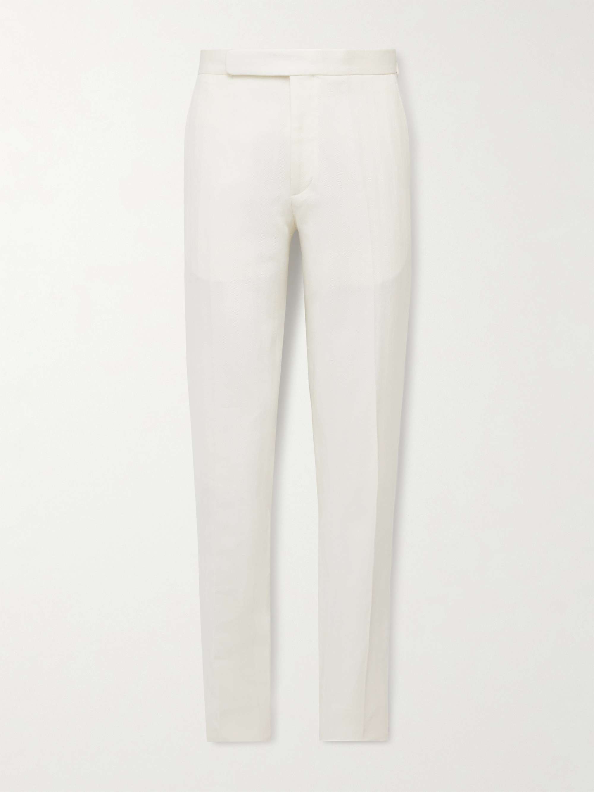 Gregory Straight-Leg Herringbone Cotton and Linen-Blend Suit Trousers view