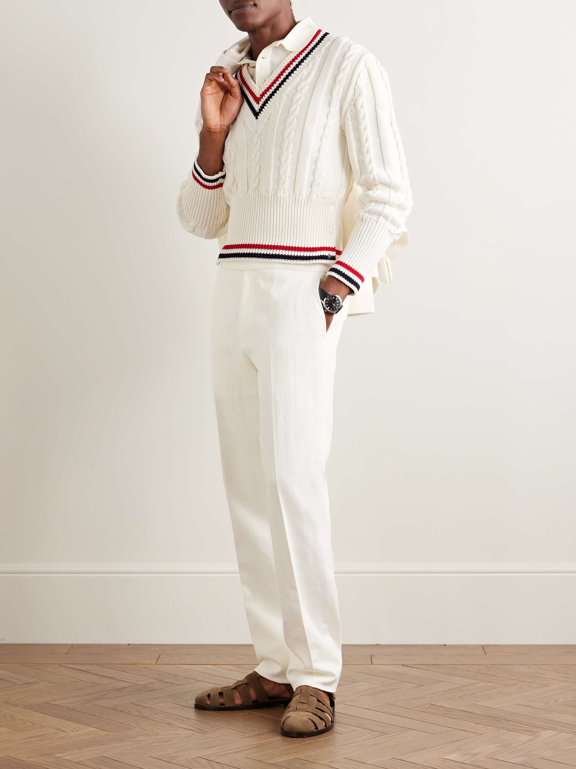 Gregory Straight-Leg Herringbone Cotton and Linen-Blend Suit Trousers view