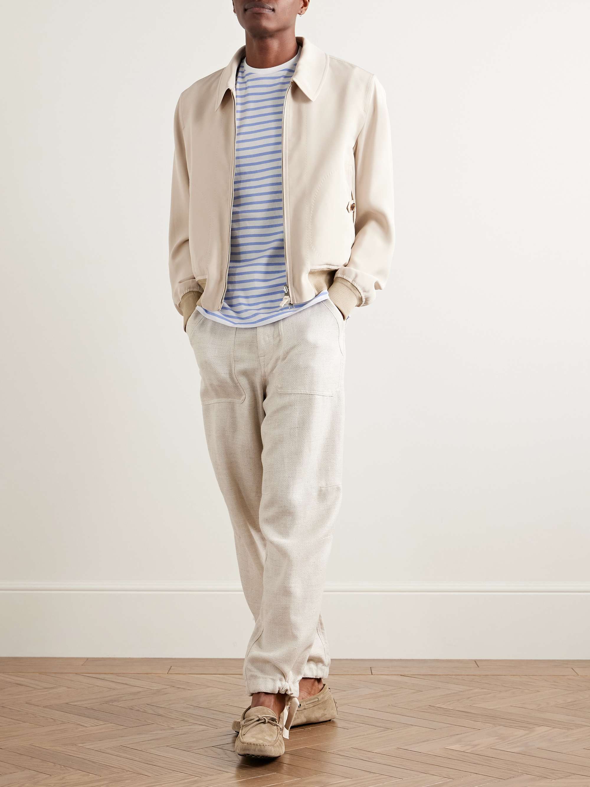 Logo-Embroidered Striped Cotton-Lisle T-Shirt view