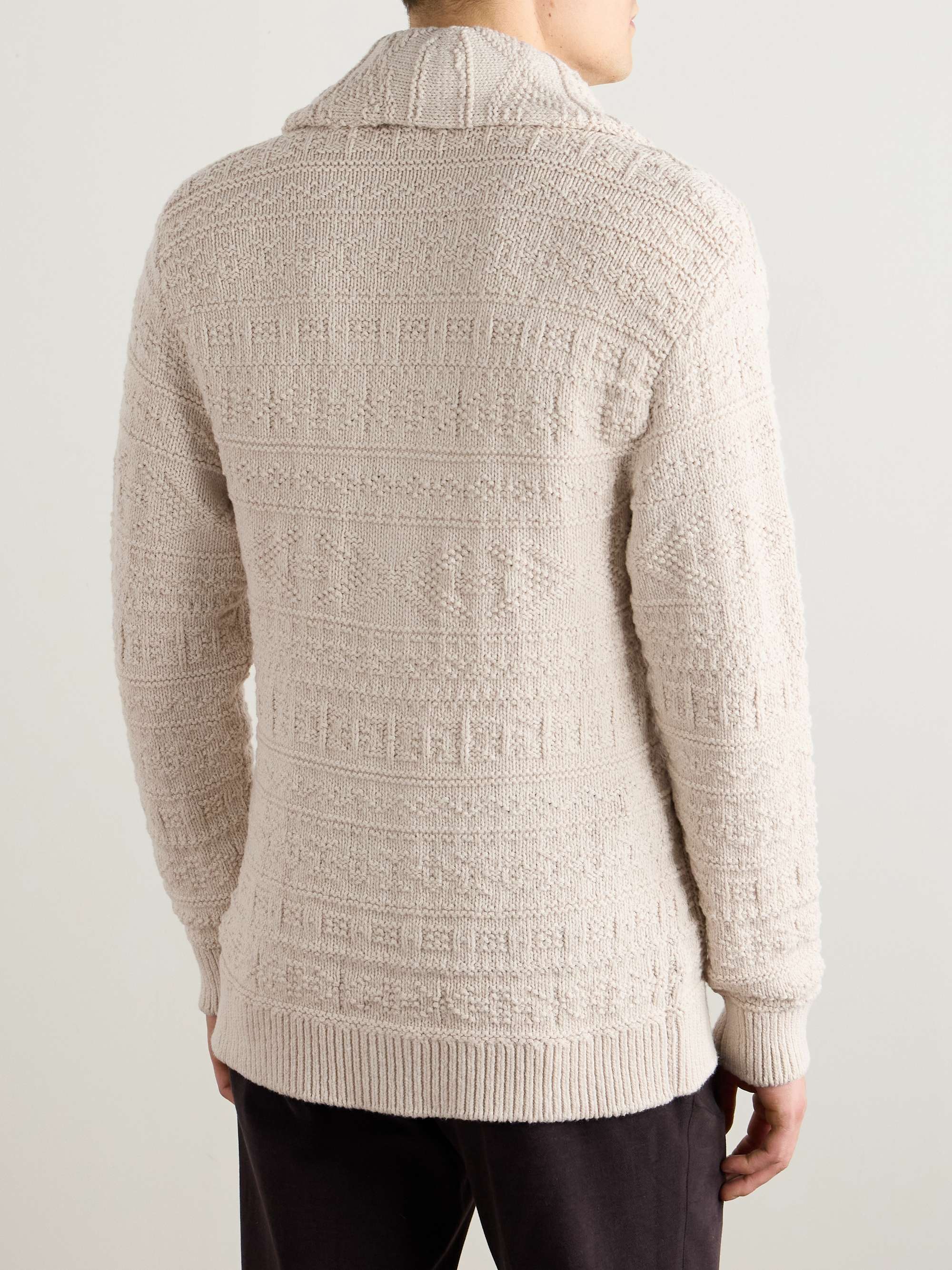 Shawl-Collar Textured Cotton and Wool-Blend Cardigan view