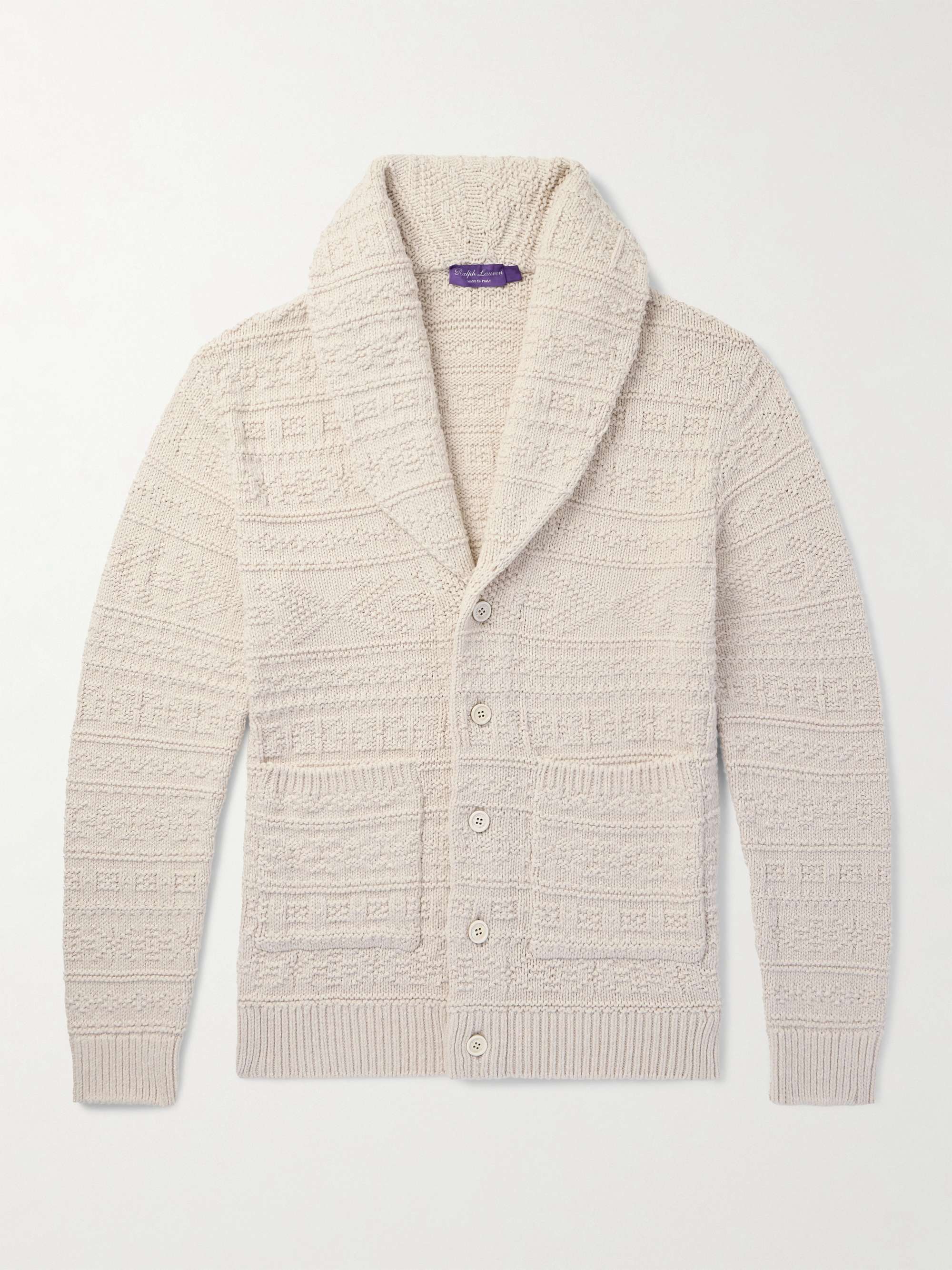Shawl-Collar Textured Cotton and Wool-Blend Cardigan view