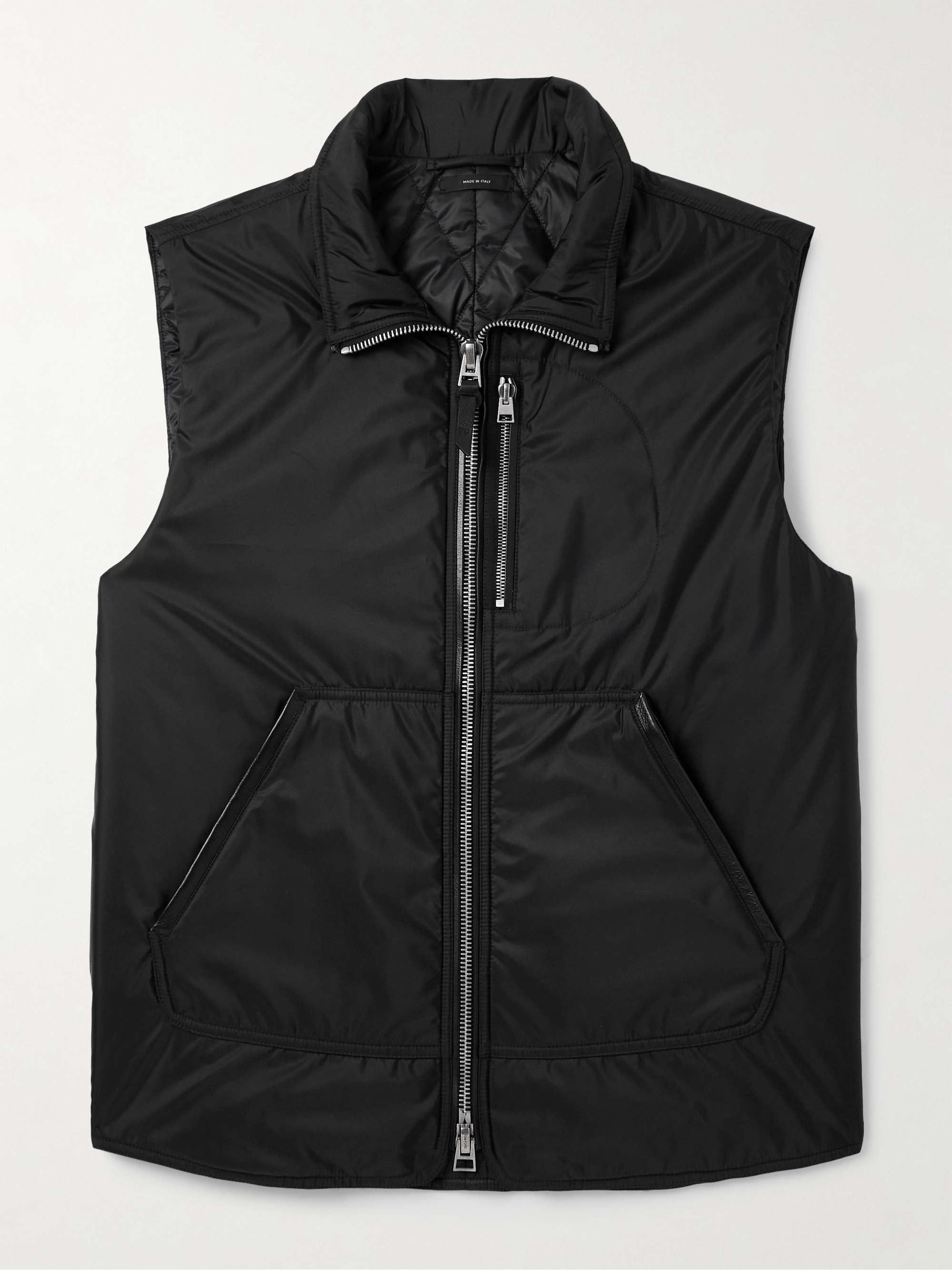 Padded Leather-Trimmed Shell Gilet view