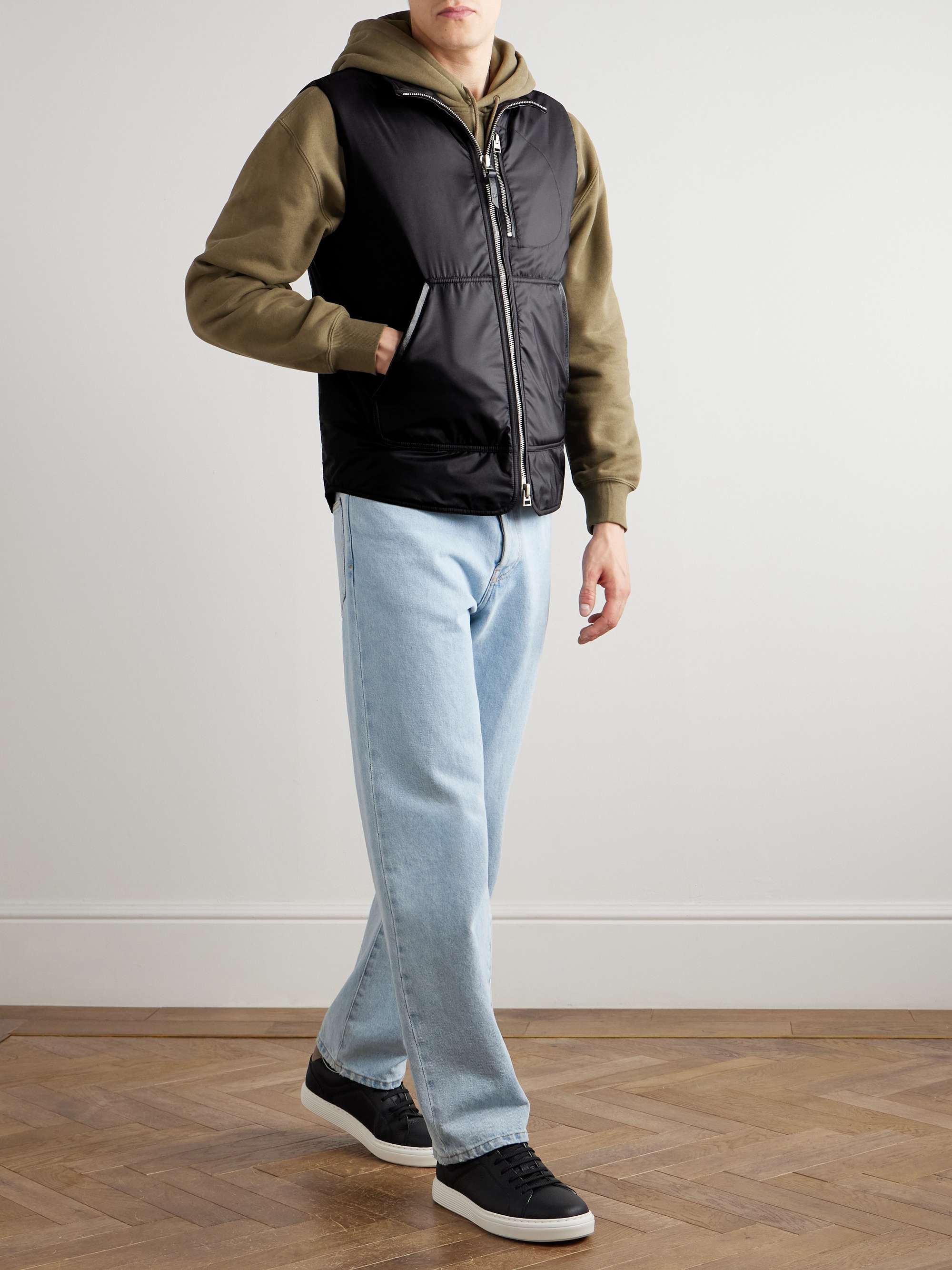 Padded Leather-Trimmed Shell Gilet view