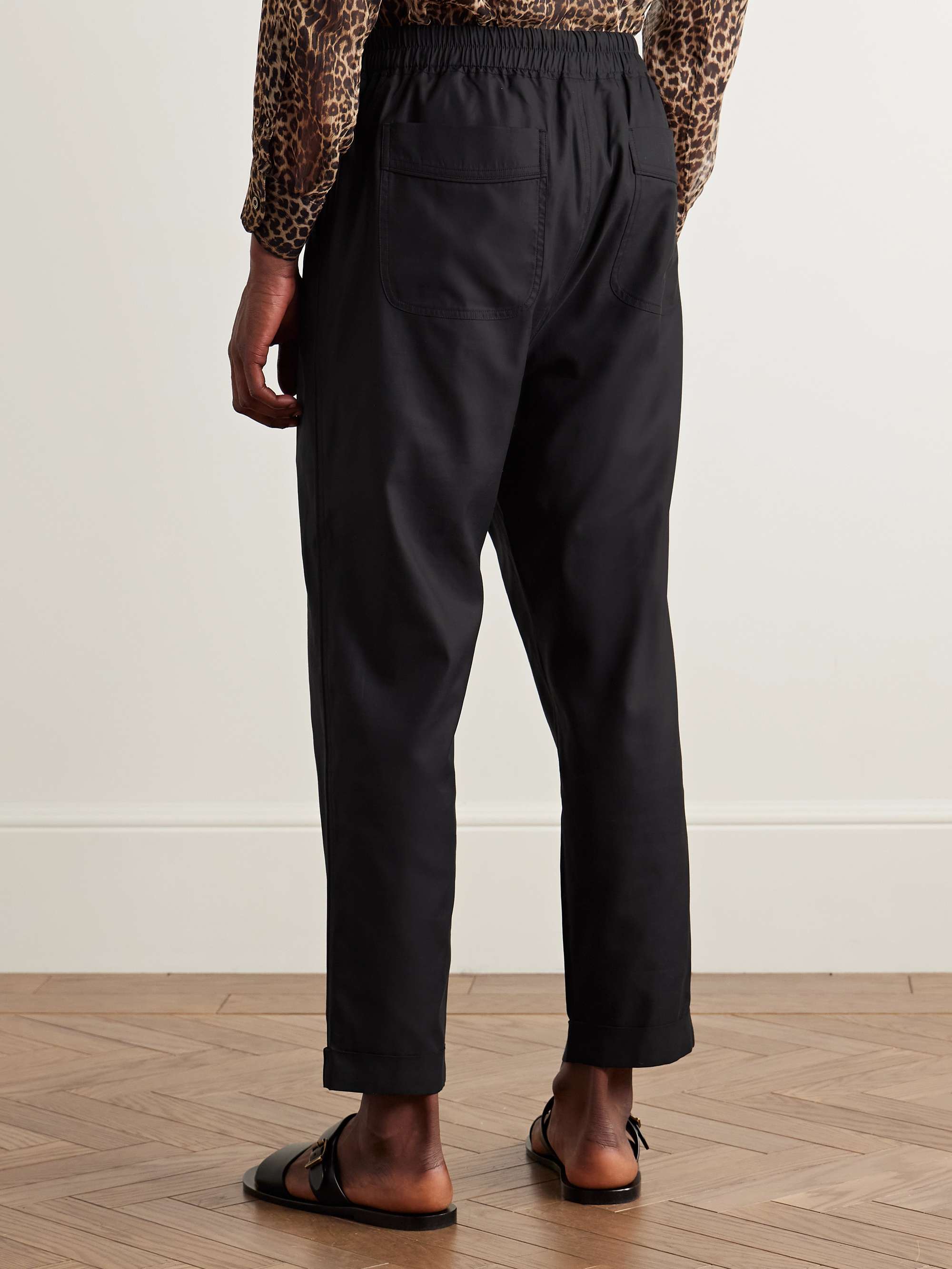 Straight-Leg Pleated Lyocell, Silk and Cotton-Blend Drawstring Trousers view