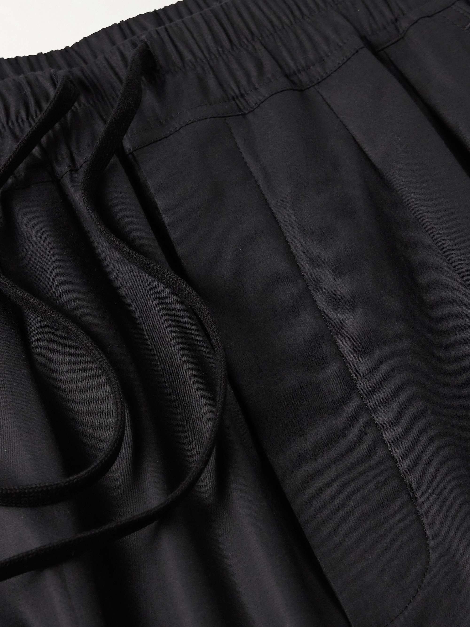 Straight-Leg Pleated Lyocell, Silk and Cotton-Blend Drawstring Trousers view