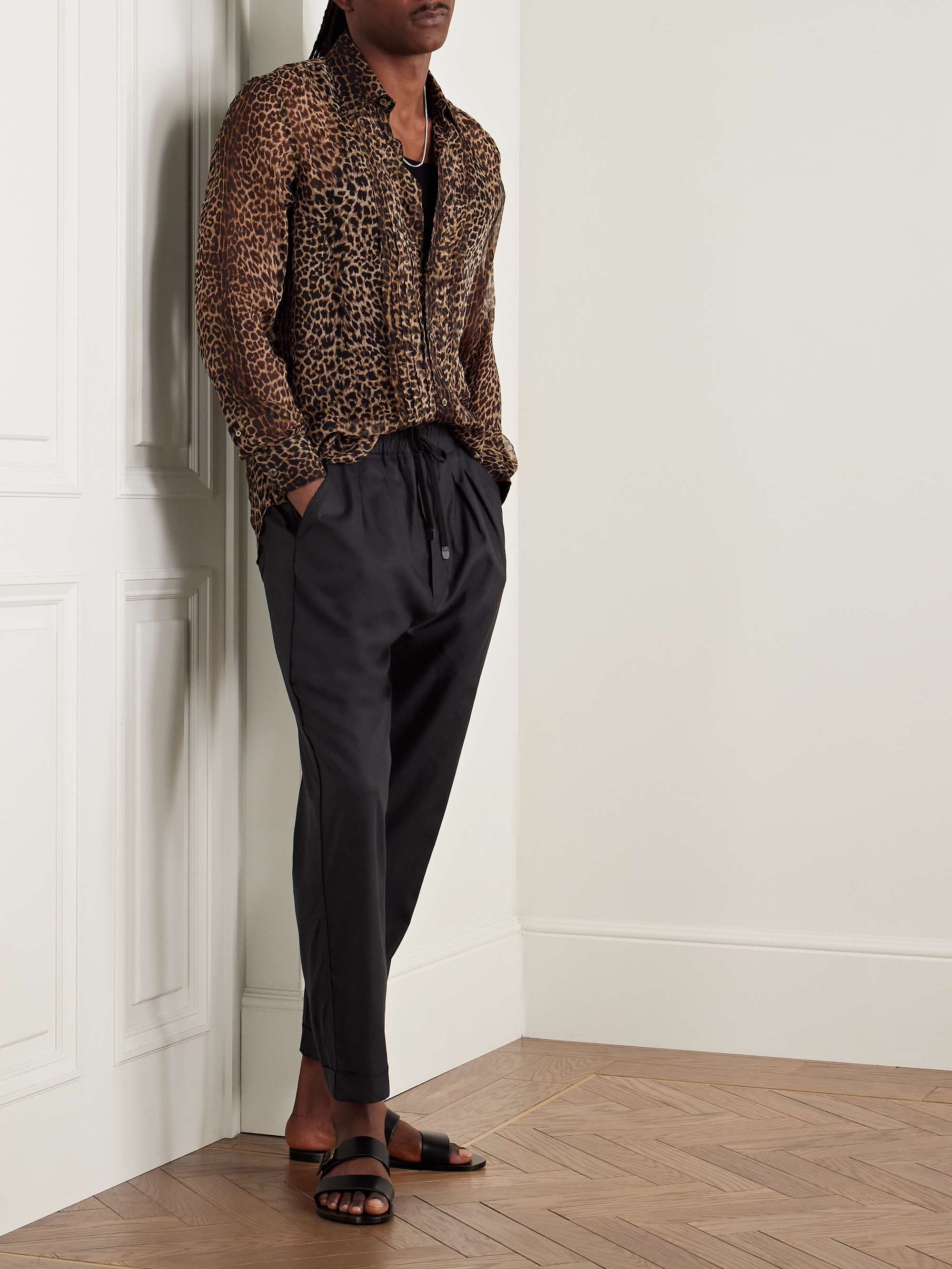 Straight-Leg Pleated Lyocell, Silk and Cotton-Blend Drawstring Trousers view
