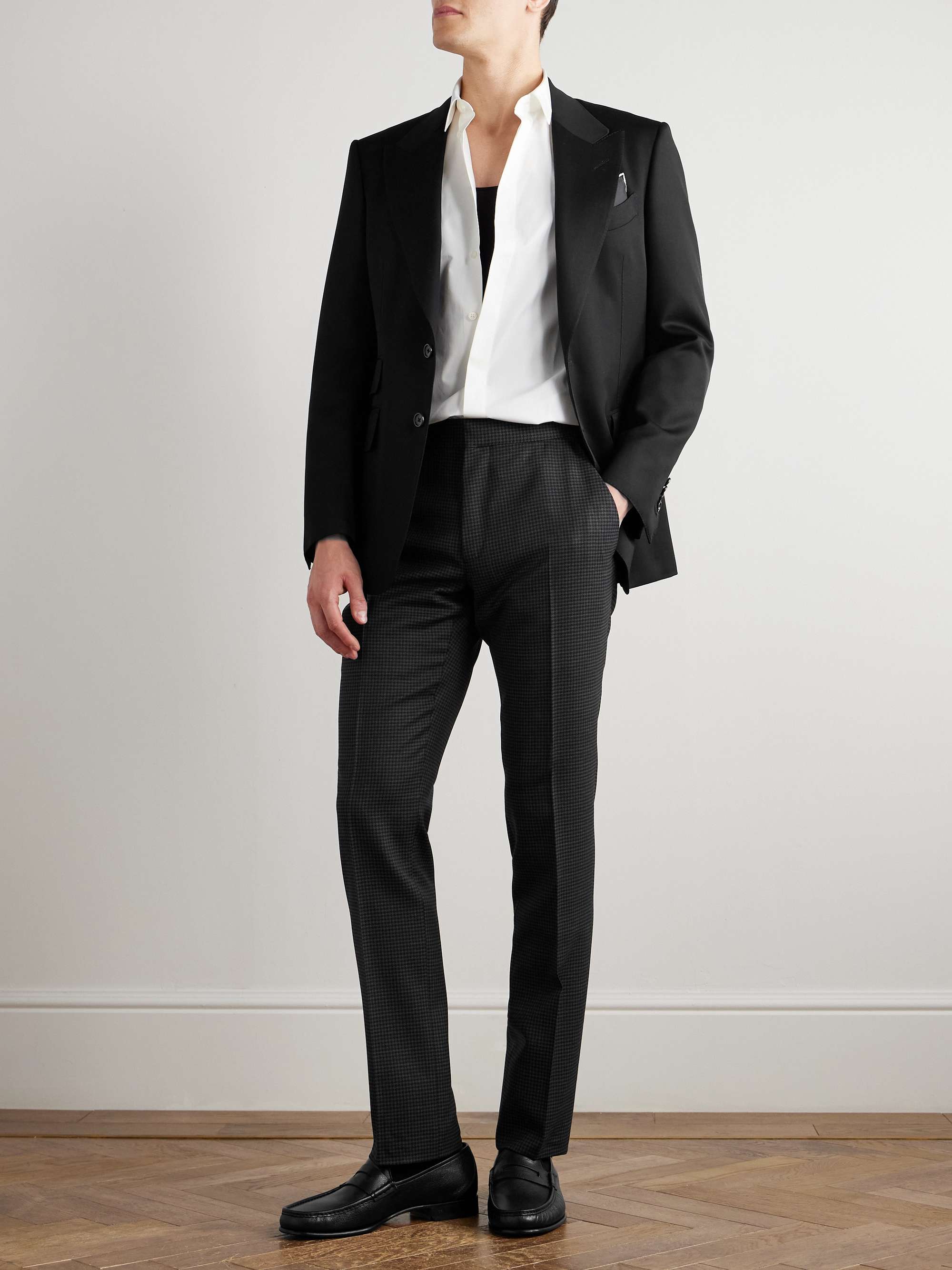 Dyllan Slim-Fit Houndstooth Wool-Blend Suit Trousers view