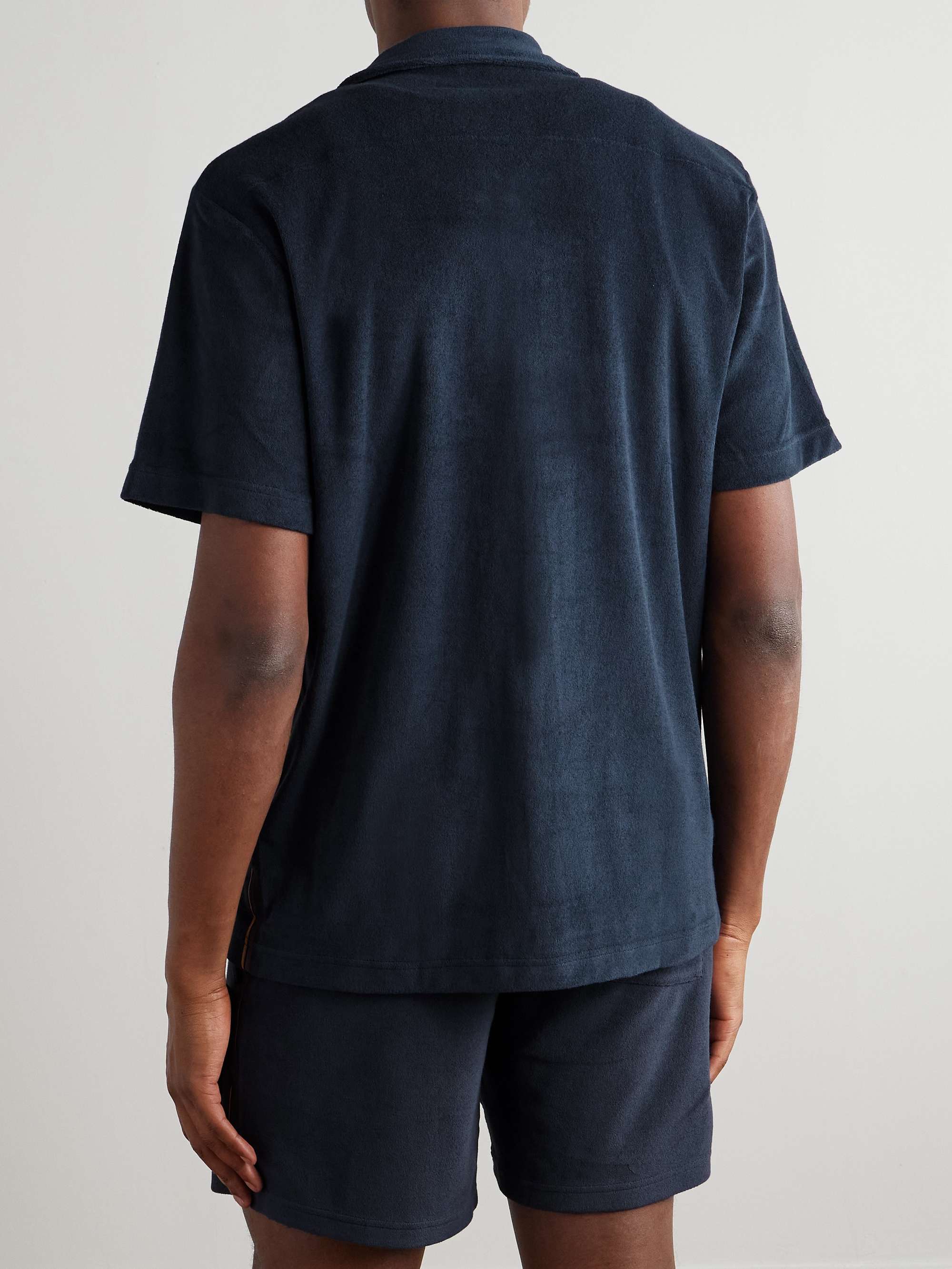 Camp-Collar Logo-Appliquéd Cotton-Blend Terry Shirt view