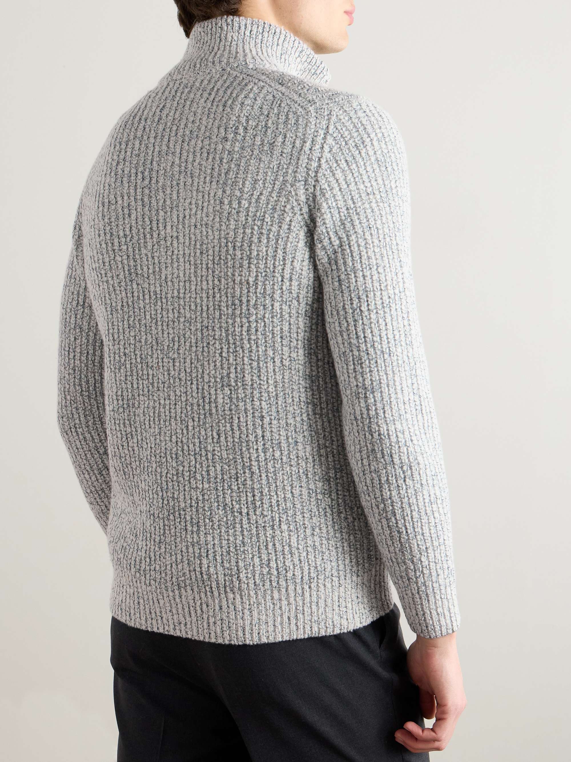 Ribbed Wool, Silk and Cashmere-Blend Zip-Up Cardigan view