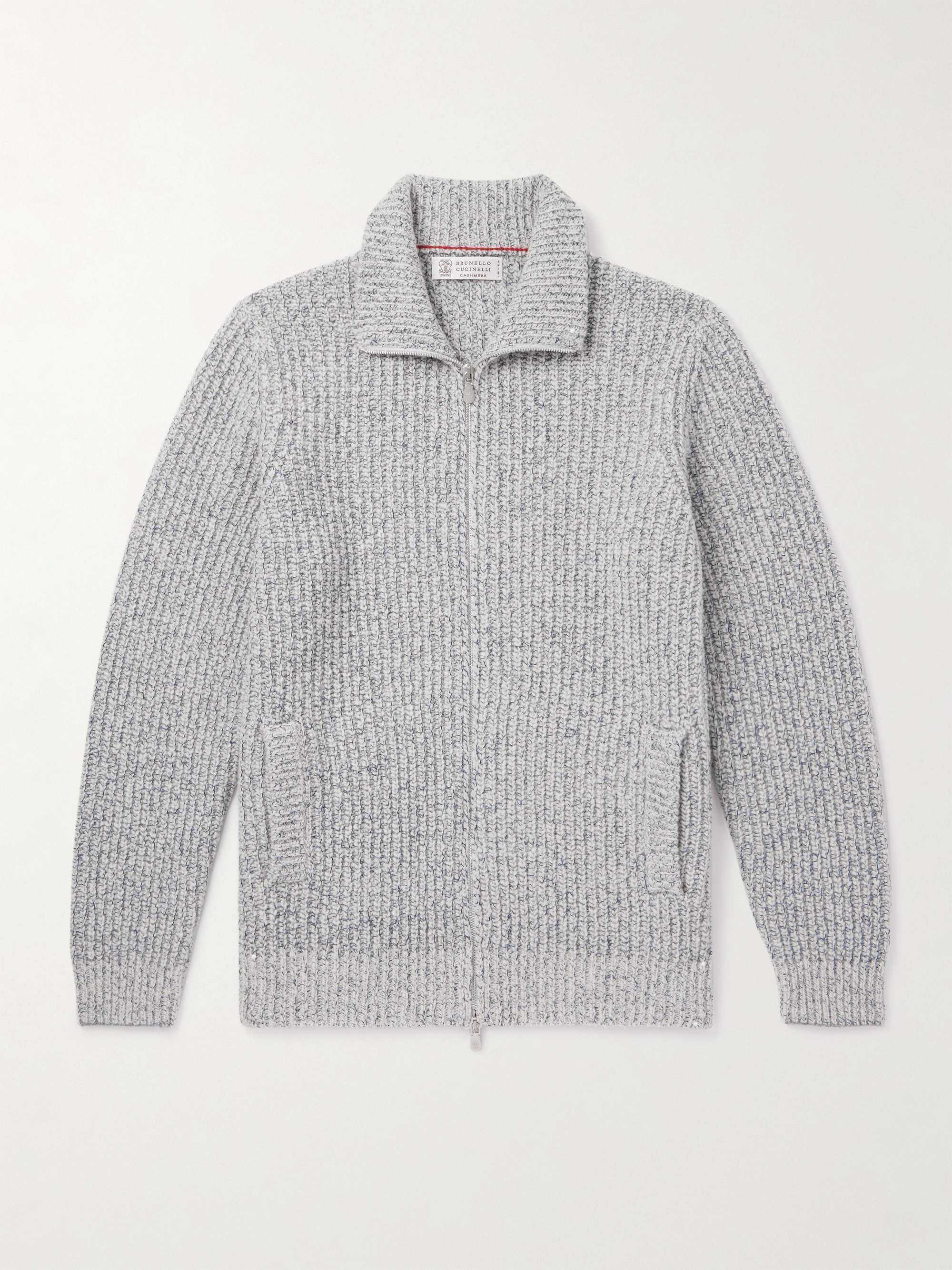 Ribbed Wool, Silk and Cashmere-Blend Zip-Up Cardigan view