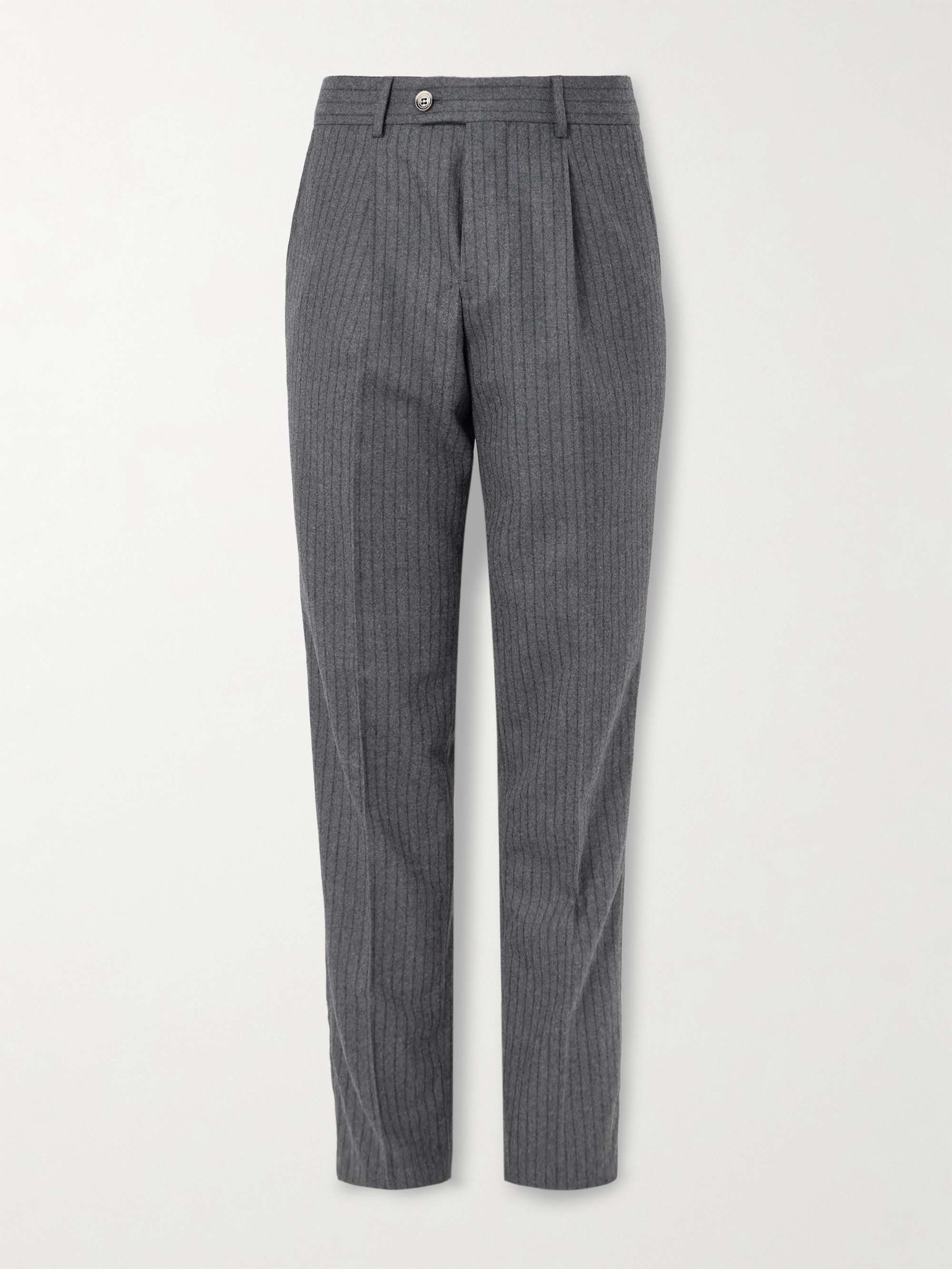 Straight-Leg Pleated Striped Wool-Flannel Suit Trousers view
