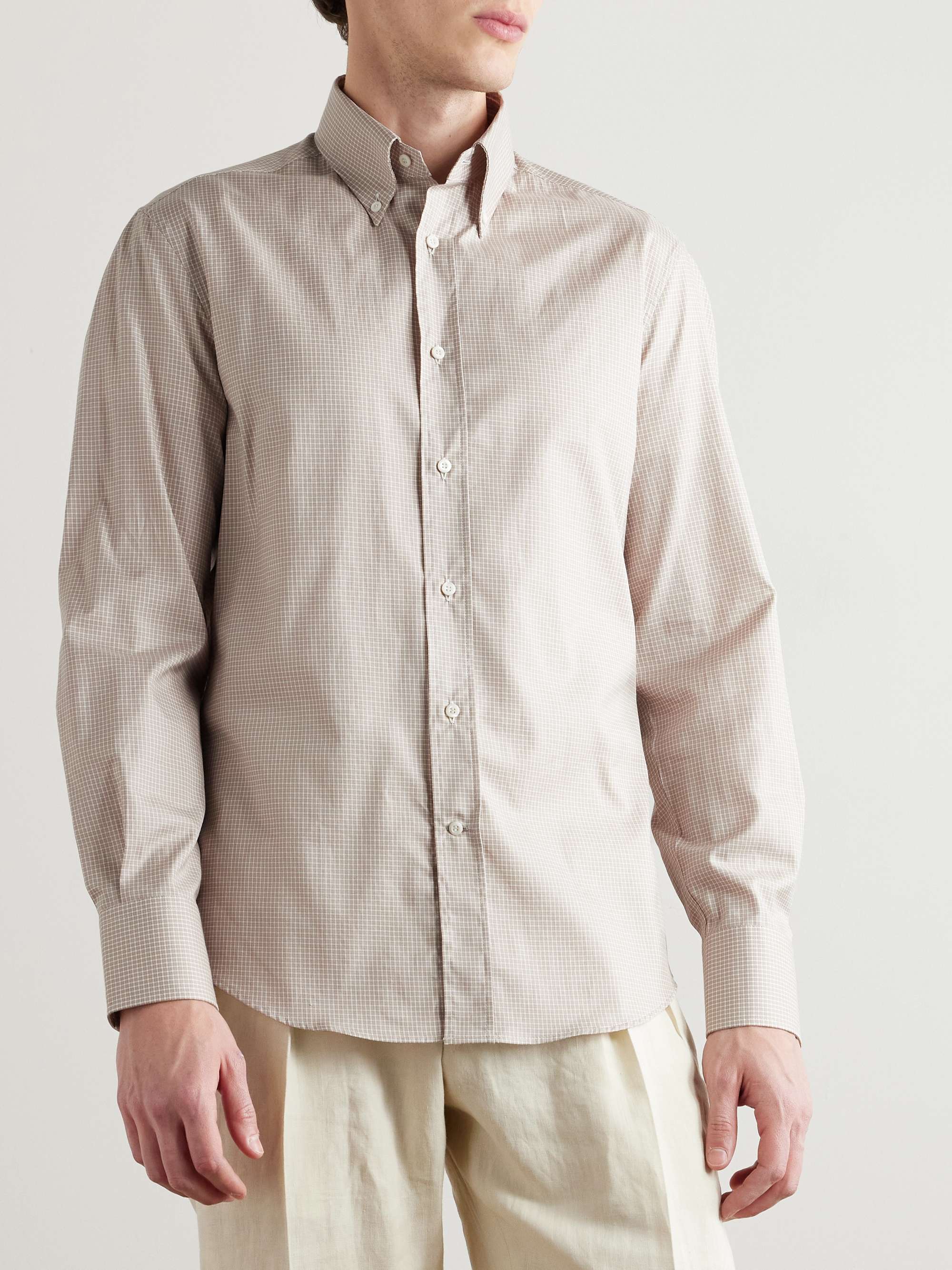 Slim-Fit Button-Down Collar Checked Cotton Shirt view