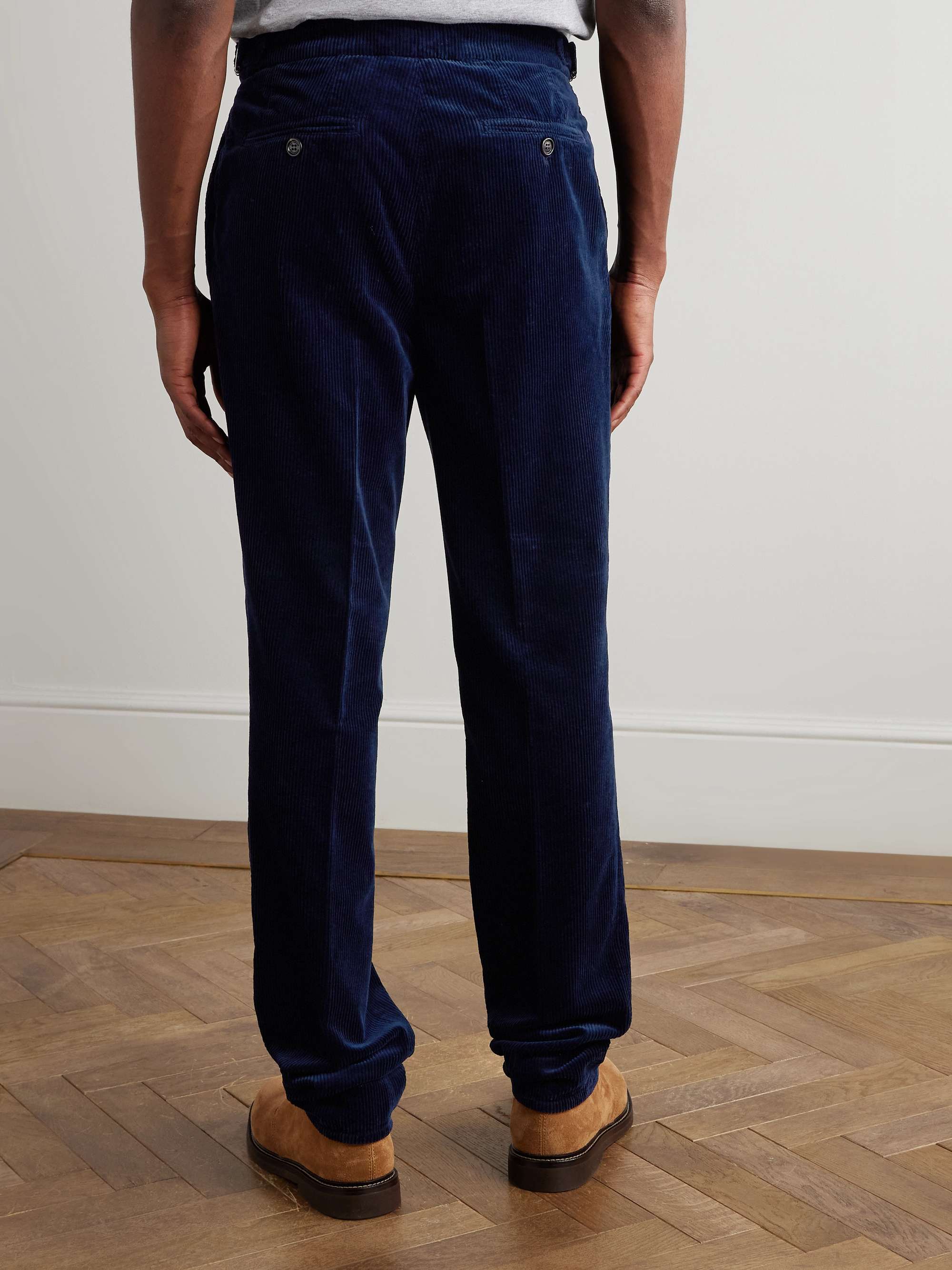 Straight-Leg Pleated Cotton-Corduroy Trousers view